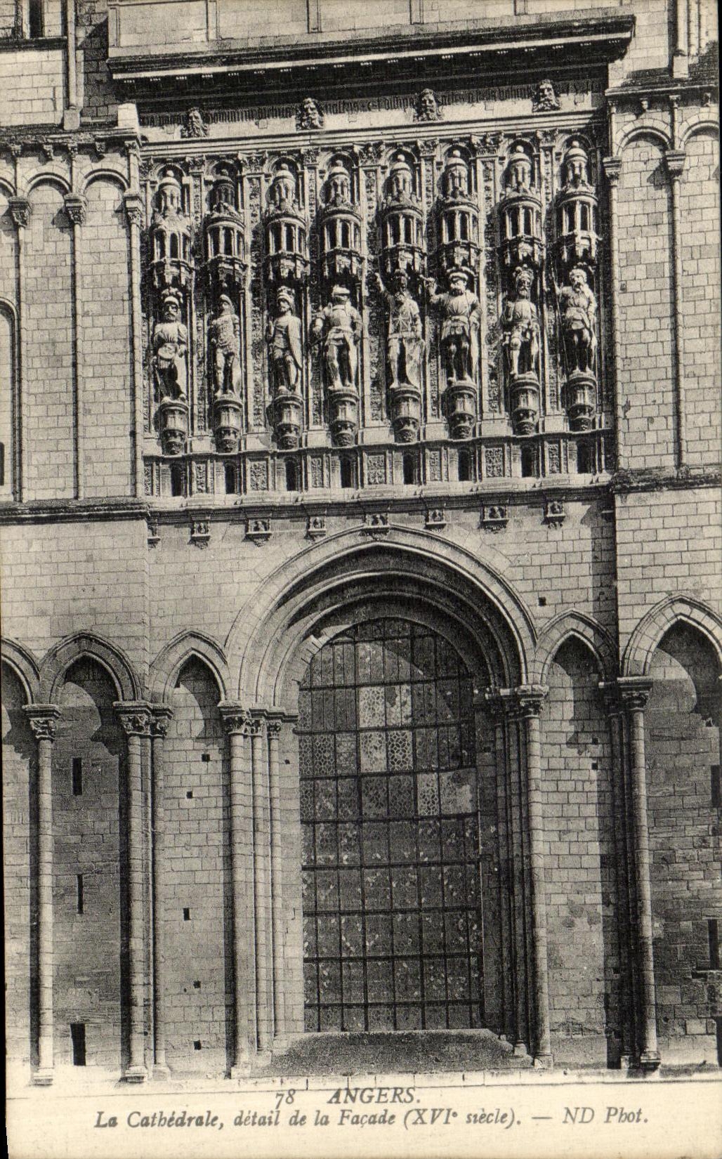 VINTAGE POSTCARD Angers the Cathedral Detail of the Frontage