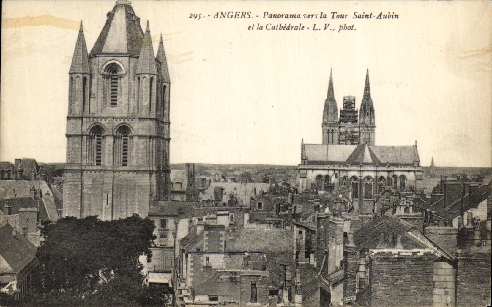 VINTAGE POSTCARD Angers Panorama Towards the Tower Aubin Saint and the cathedral