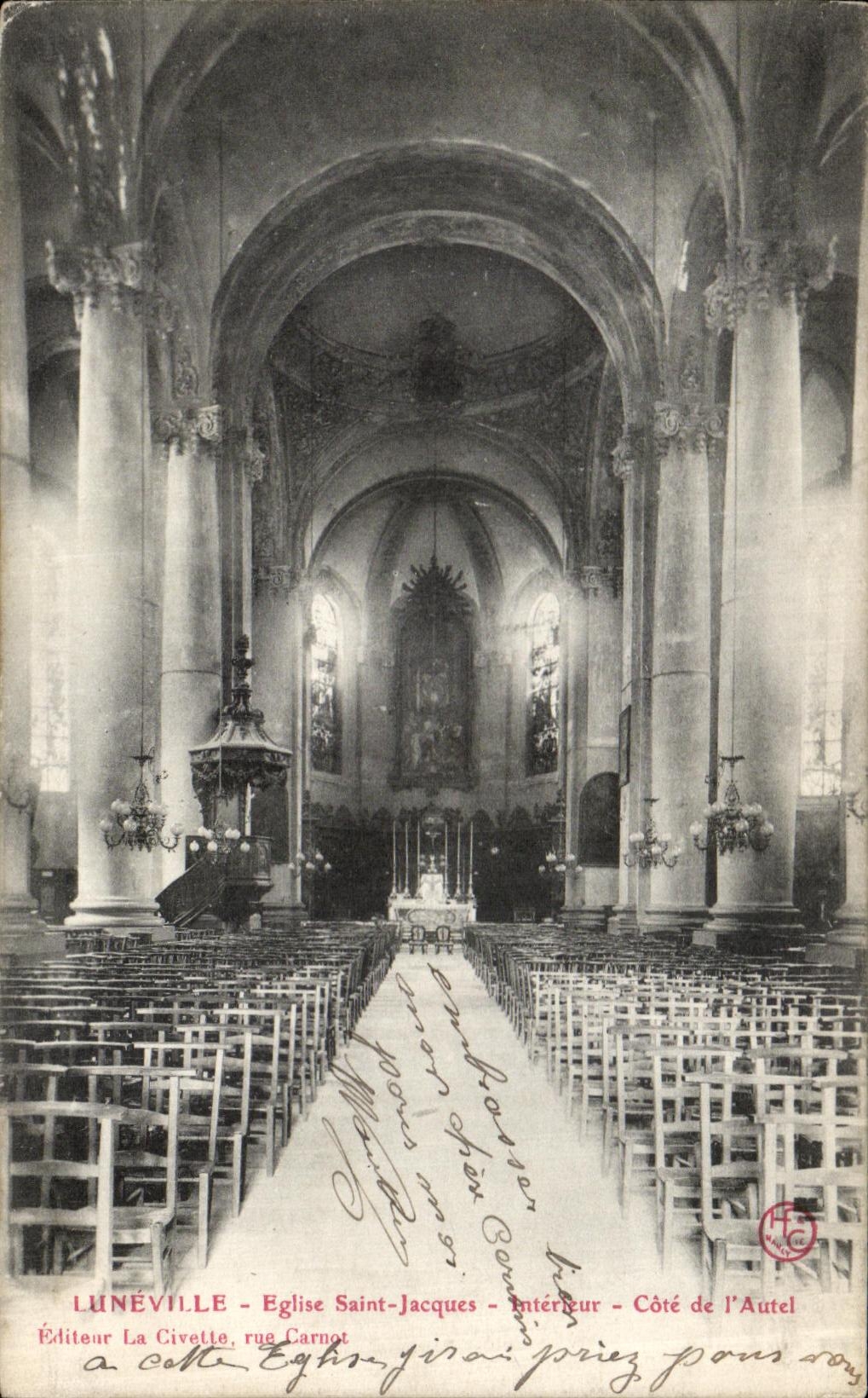 VINTAGE POSTCARD Luneville Church Jacques Saint