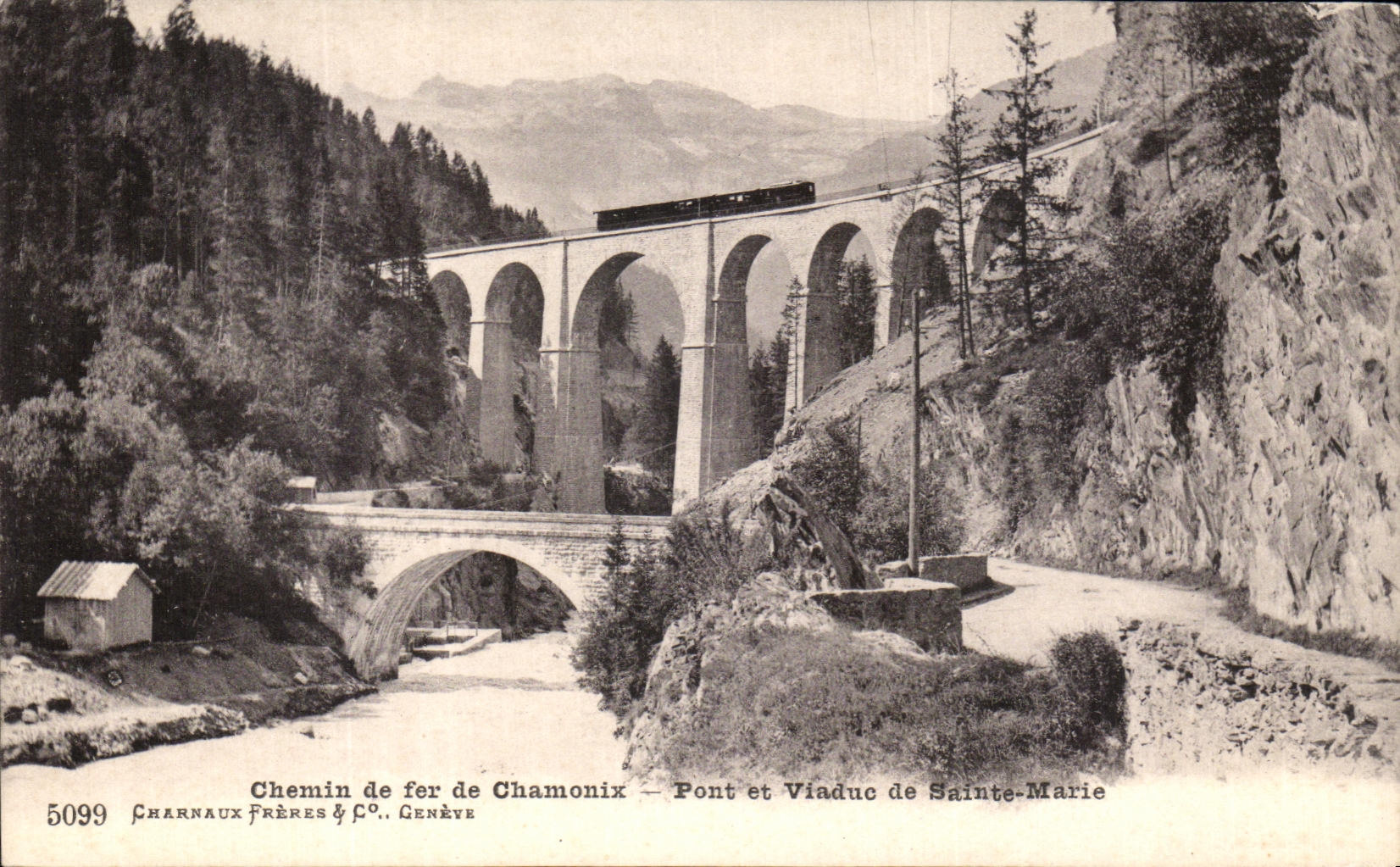 VINTAGE POSTCARD Railroad De Chamonix Bridge and Viaduc of Sainte Marie
