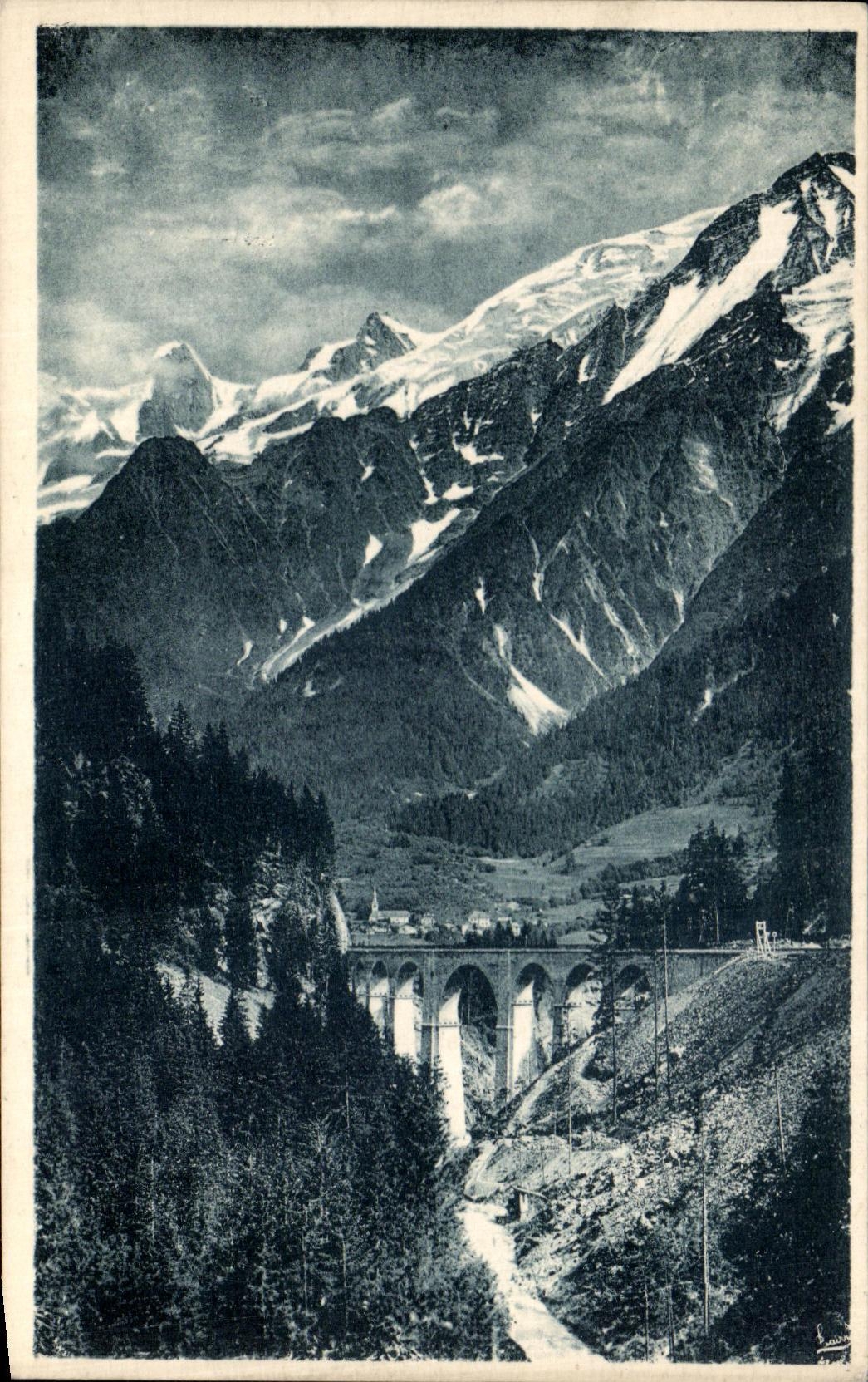 VINTAGE POSTCARD Chamonix viaduct Sainte Marie