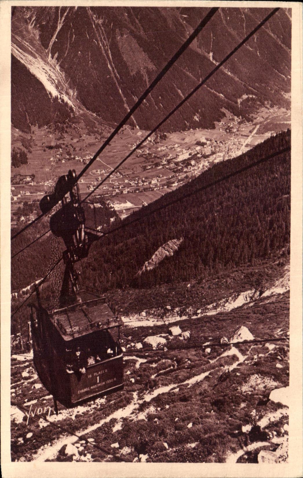 VINTAGE POSTCARD Chamonik Mont Blanc the Valley of Chamenix and the Teleferic of L switches South