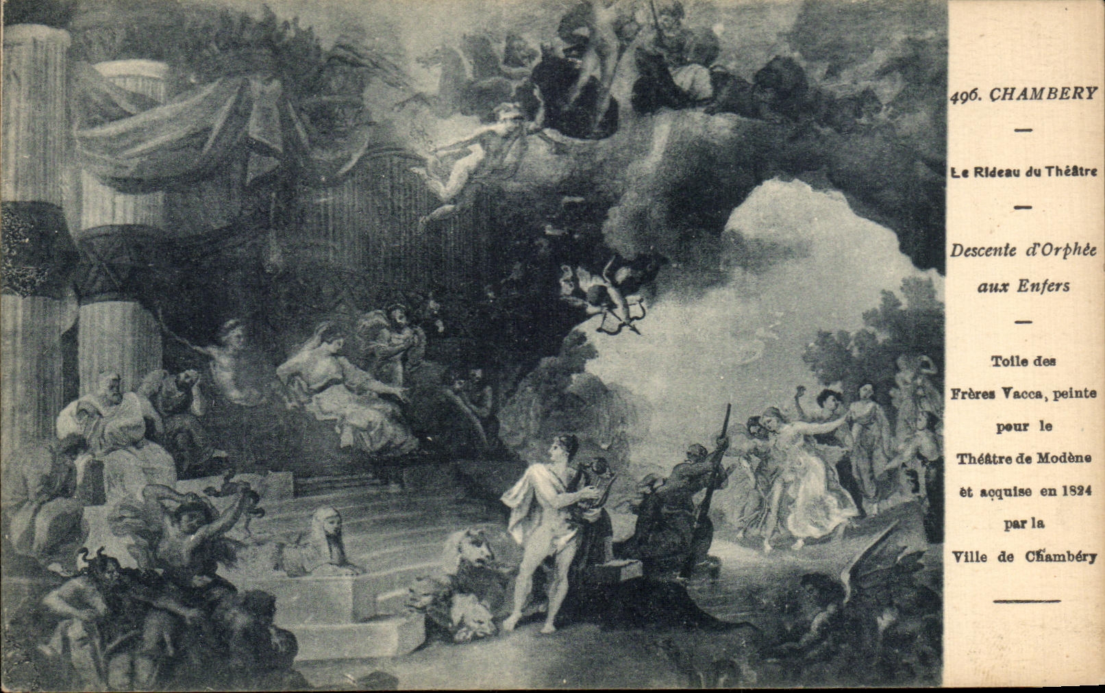 VINTAGE POSTCARD Chambery the curtain of the theater Descent D Orphee with the hells