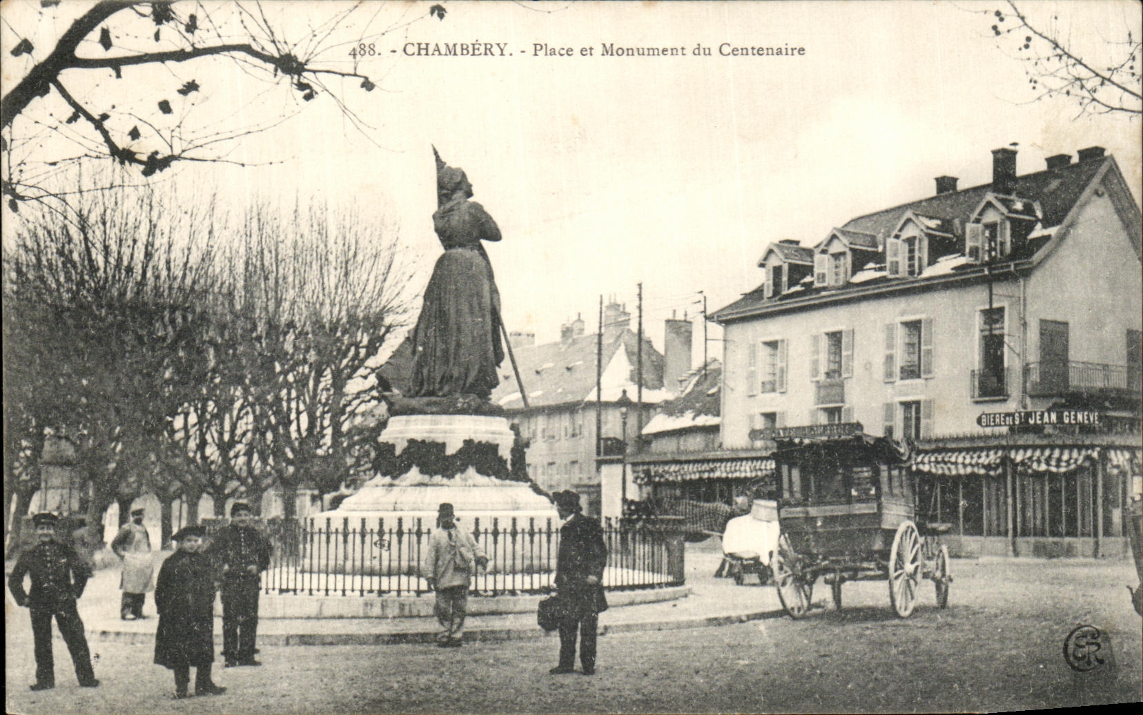 VINTAGE POSTCARD Chambery Places and Monument of the Centenary well nice shot