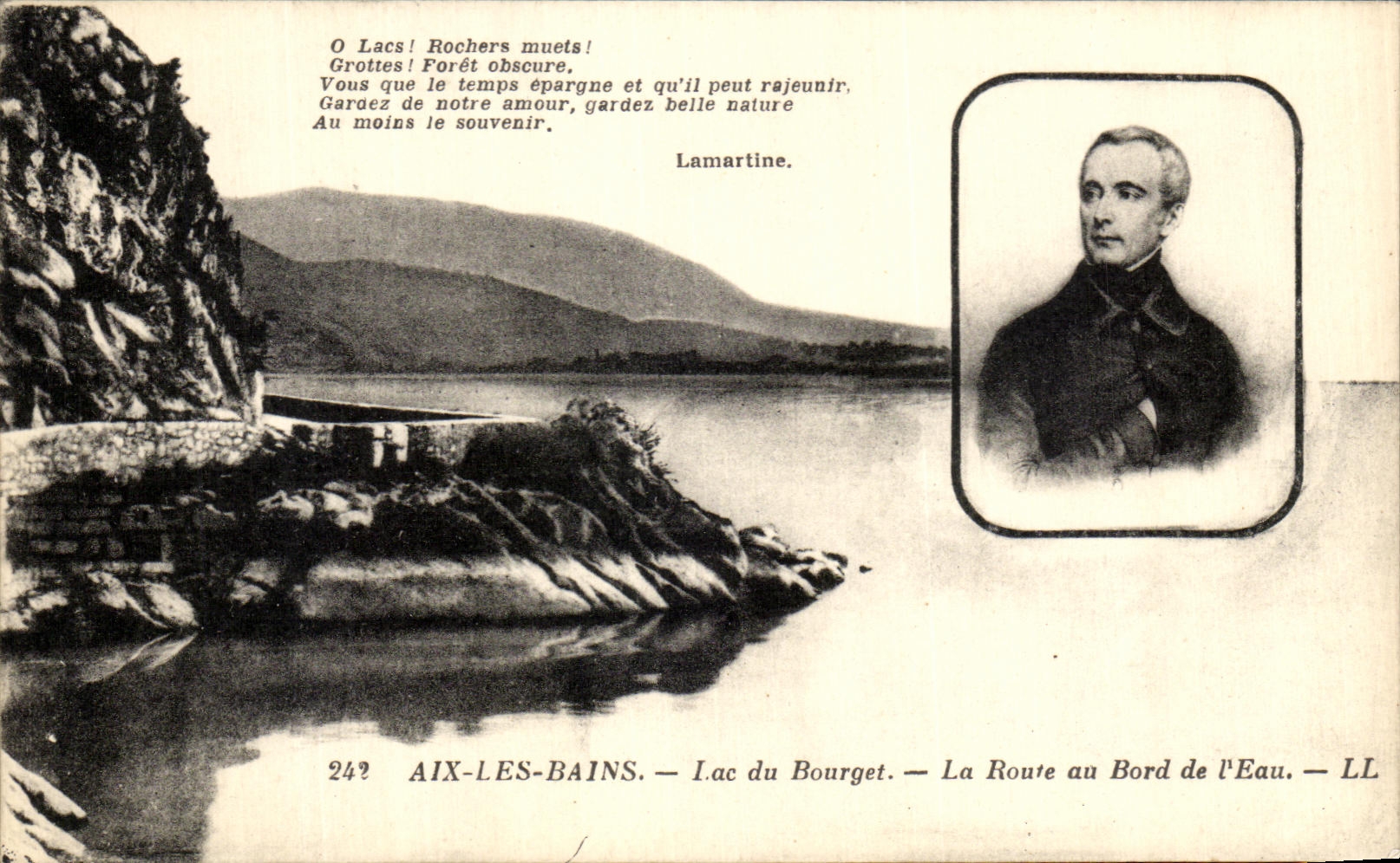 VINTAGE POSTCARD Aix les Bains Lake of Le Bourget the Road at the edge of L Water Lamartine