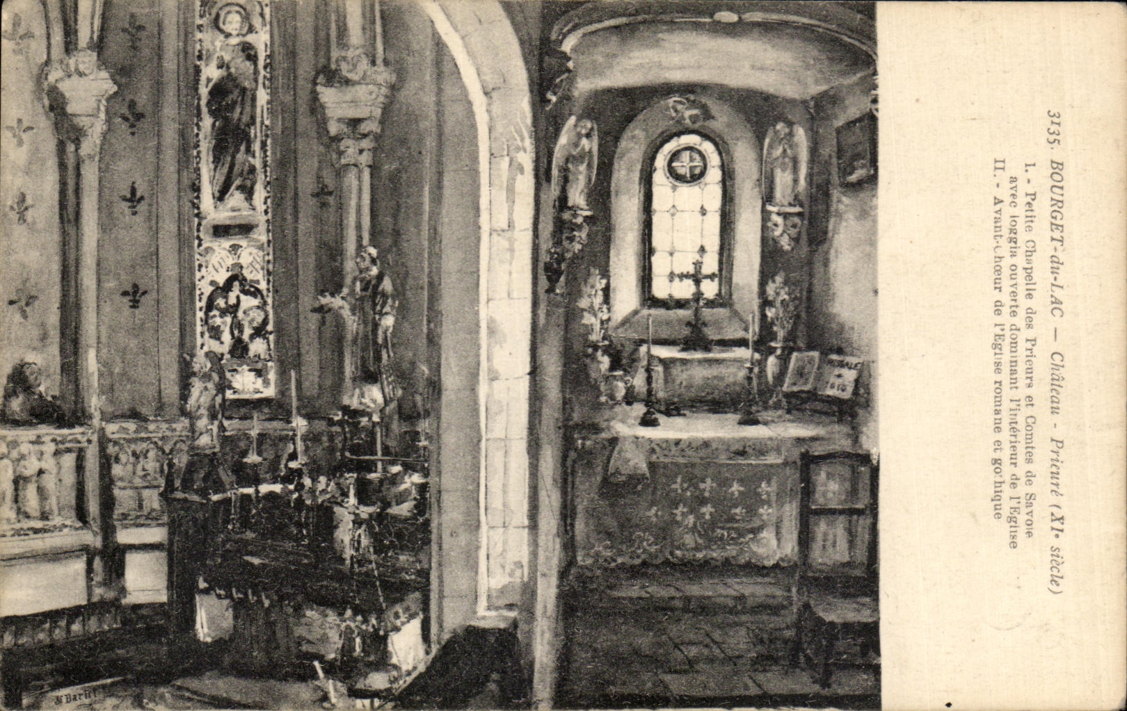 POSTAL Le Bourget de la VENDIMIA camara acorazada de Prioress del castillo del lago de la pequena de los priors