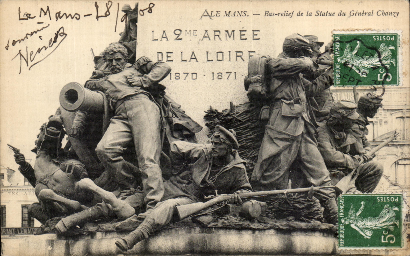 VINTAGE POSTCARD Low Mans relief of the Statue of General Chanzy Militaria