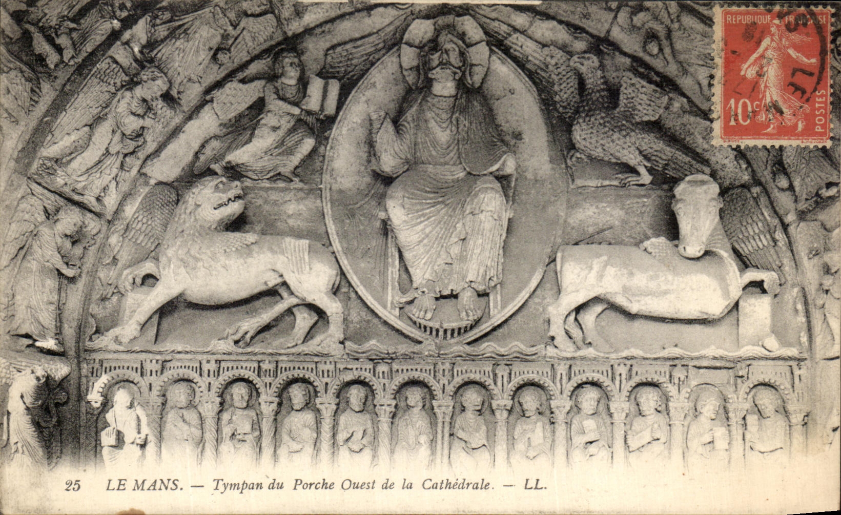 VINTAGE POSTCARD Mans Tympanum of the Quest Porch of the Cathedral