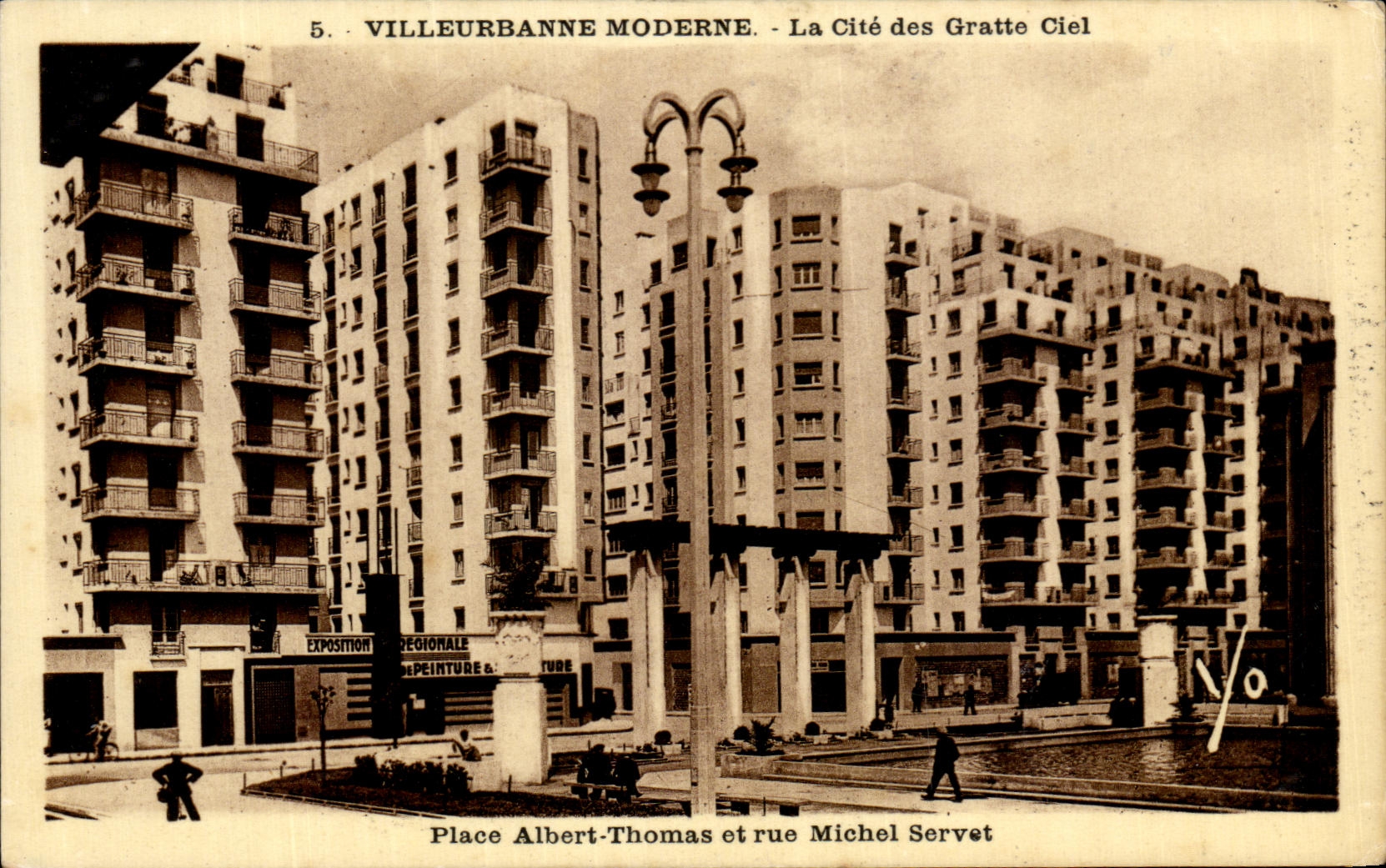 VINTAGE POSTCARD Villeurbanne Moderne The city of Scrapes Sky places Albert Thomas and street Michel Servat