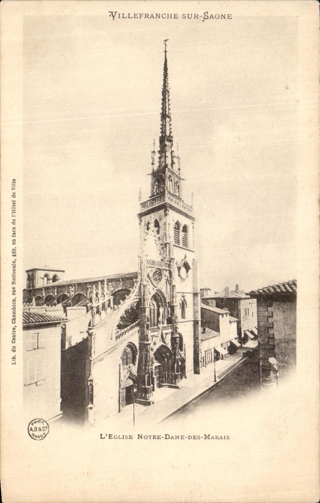 VINTAGE POSTCARD Villefranche On the Saone Notre Dame Church of the marshes