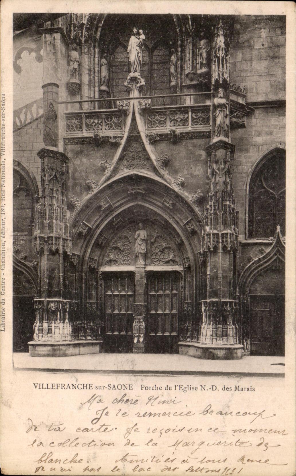VINTAGE POSTCARD Villefranche On the Saone Porch of L Church ND of the marshes