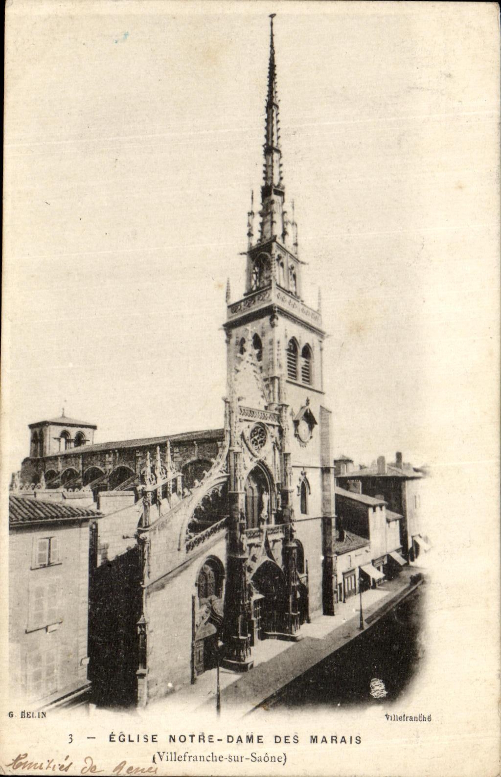 VINTAGE POSTCARD Villefranche On the Saone Notre Dame Church Of the Marshes