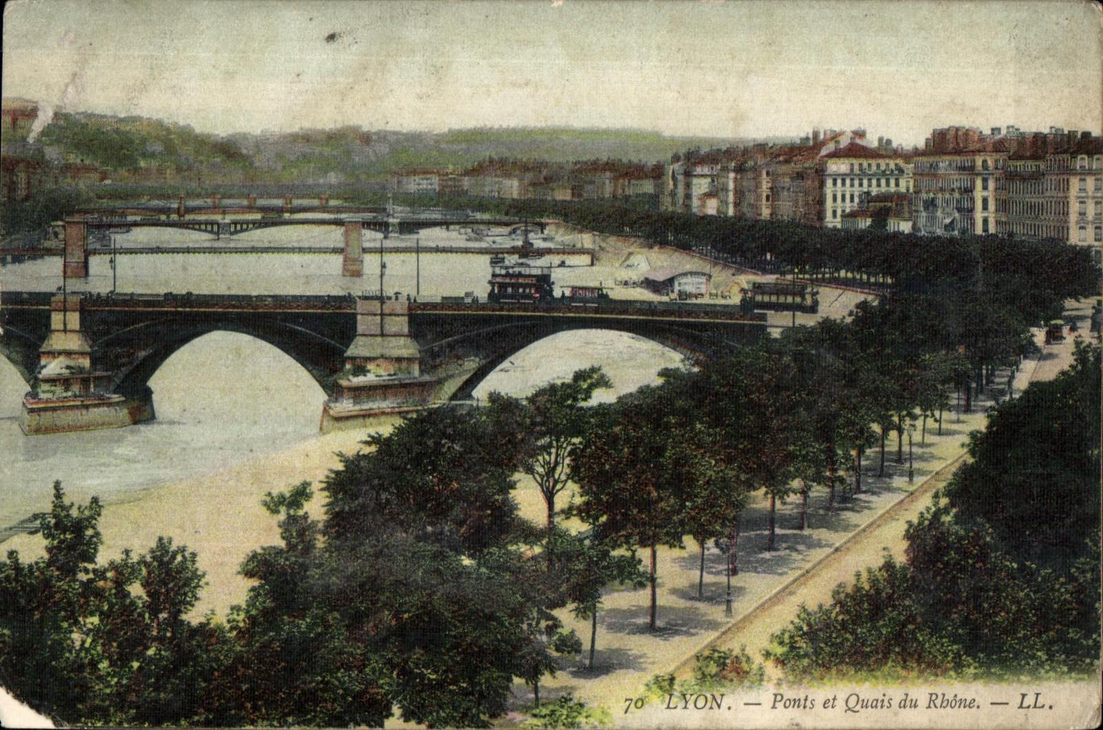 VINTAGE POSTCARD Lyon Bridges and Quays of the Rhone