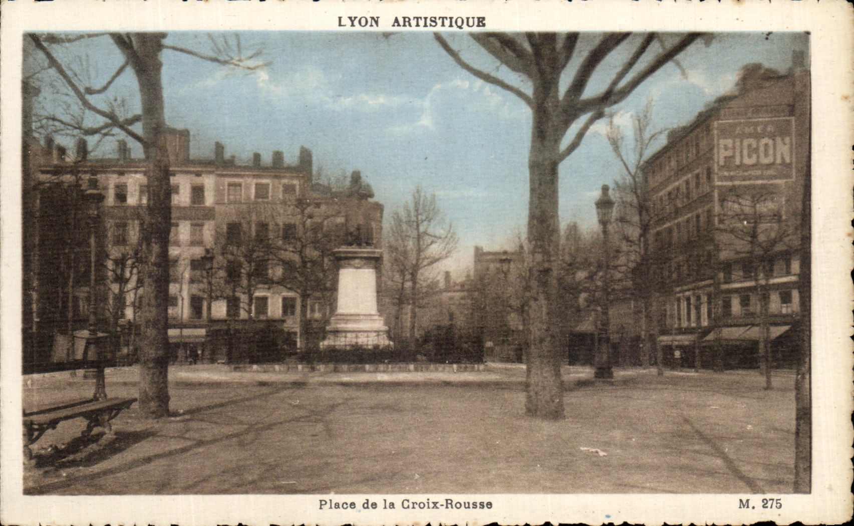 VINTAGE POSTCARD Lyon Artistque Places Russet red Cross