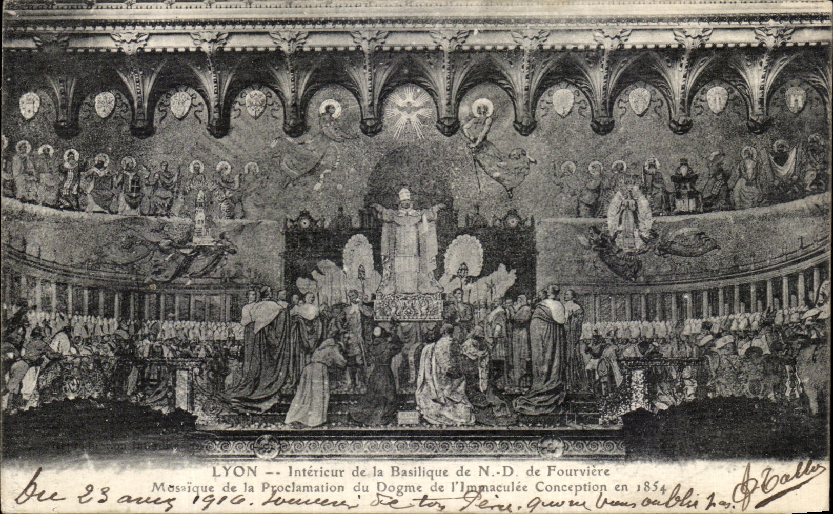 VINTAGE POSTCARD Interior Lyon of the Basilica of NR D of Fourviere Mosaic of the proclamation of the dogma of L Immaculate Conception in