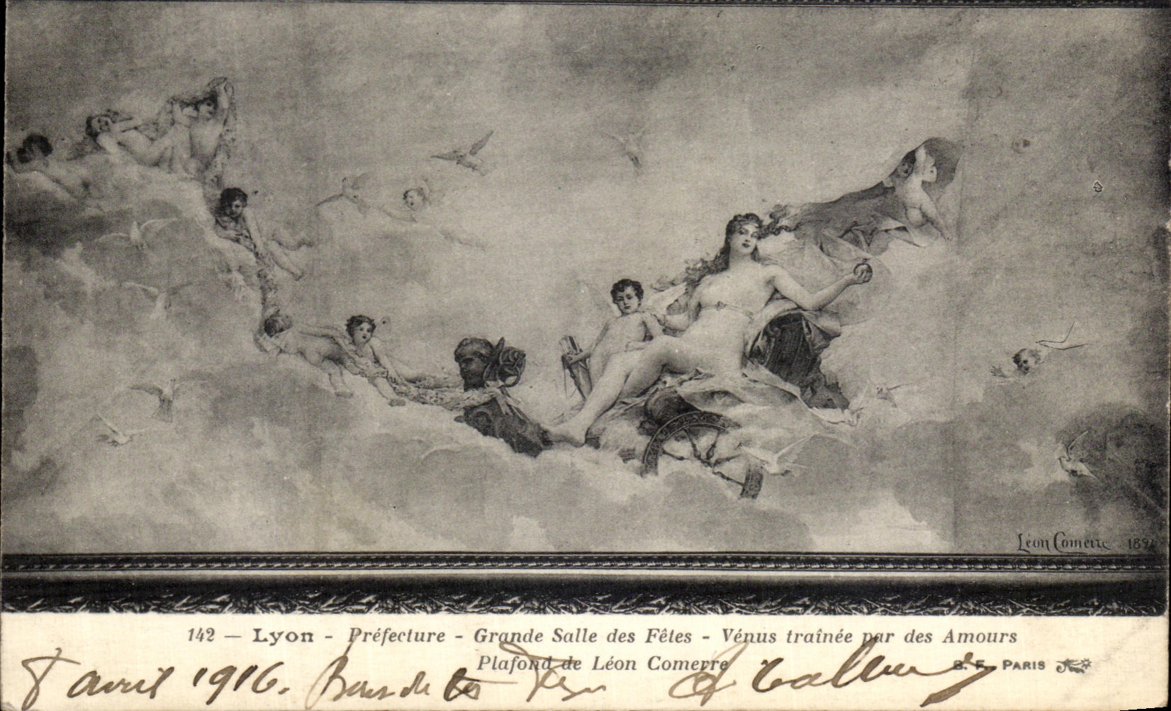 VINTAGE POSTCARD Lyon Prefecture Big room of the Festivals Come Trailed By Loves Ceiling from Leon Comevre