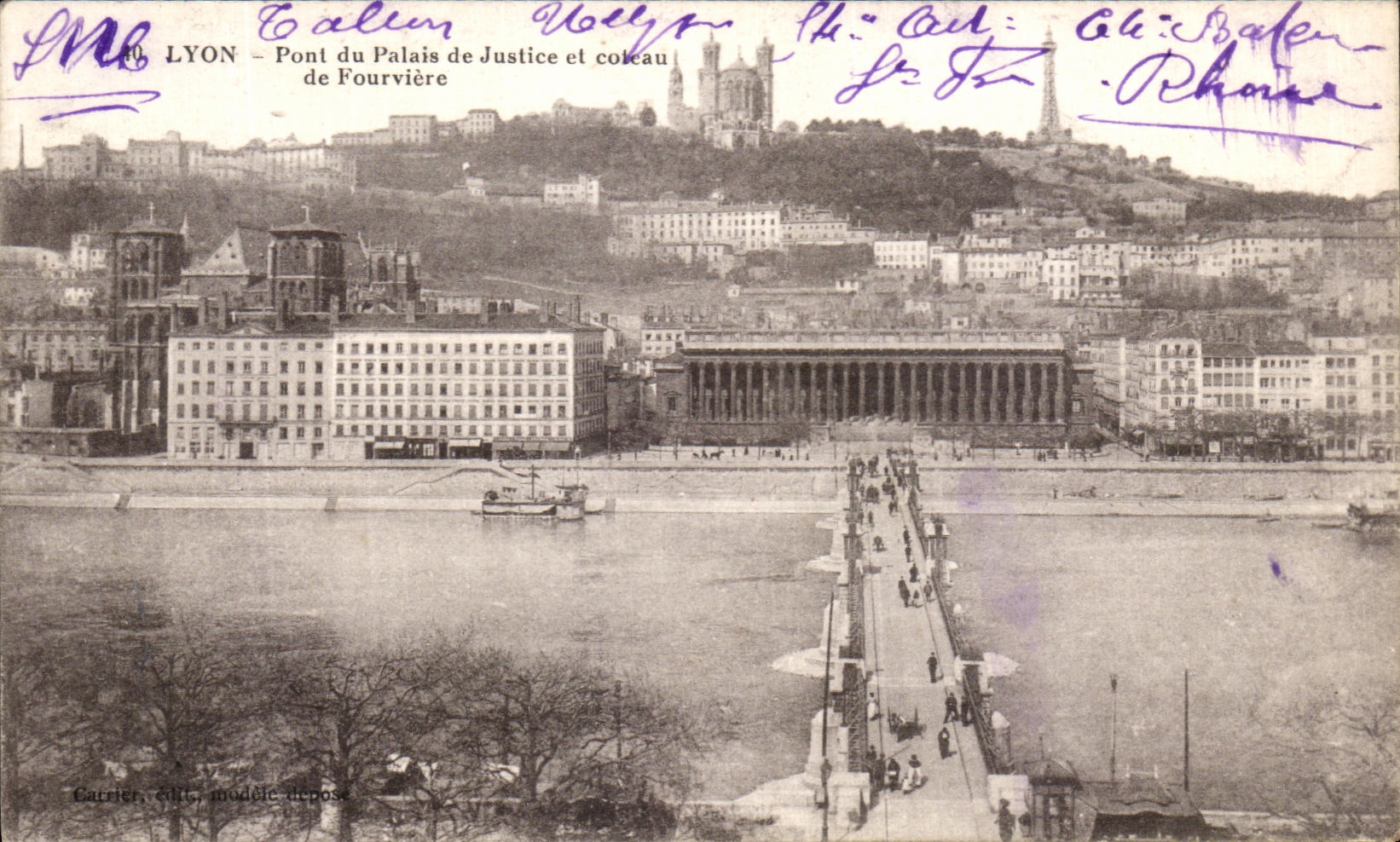 VINTAGE POSTCARD Lyon Bridge of the Law courts And Slope of Fourviere