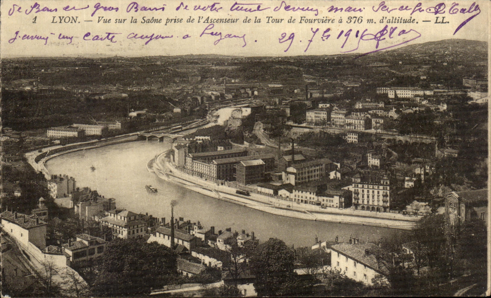 VINTAGE POSTCARD Lyon Seen On the Saone Taken of L Ascnseur Of the Tower of Fourviere