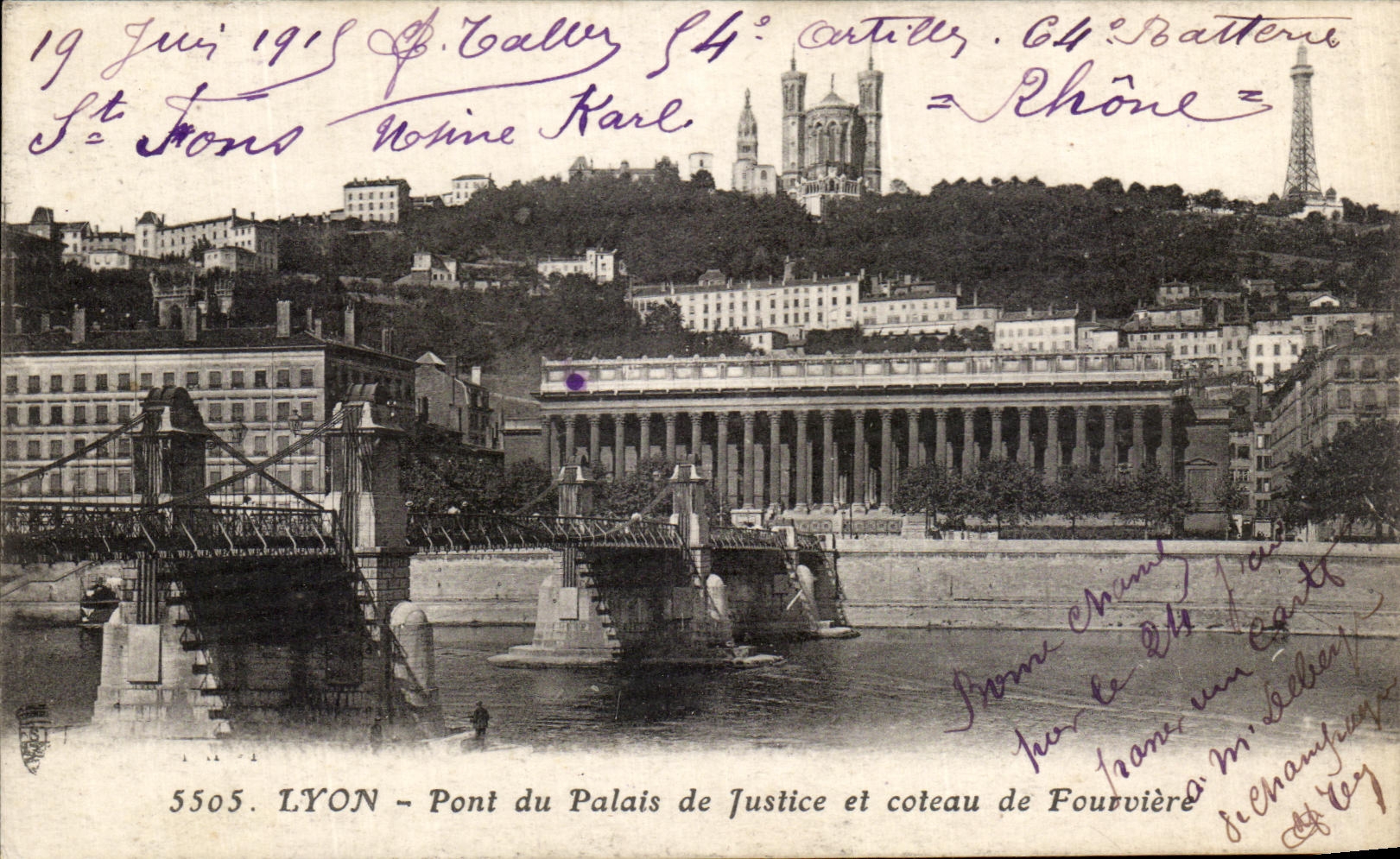 VINTAGE POSTCARD Lyon Bridges of the Law courts and Slope of Fouriere