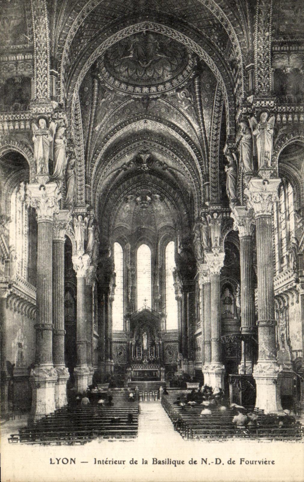 VINTAGE POSTCARD Interior Lyon Of the Basilica of NR D De Fourviere