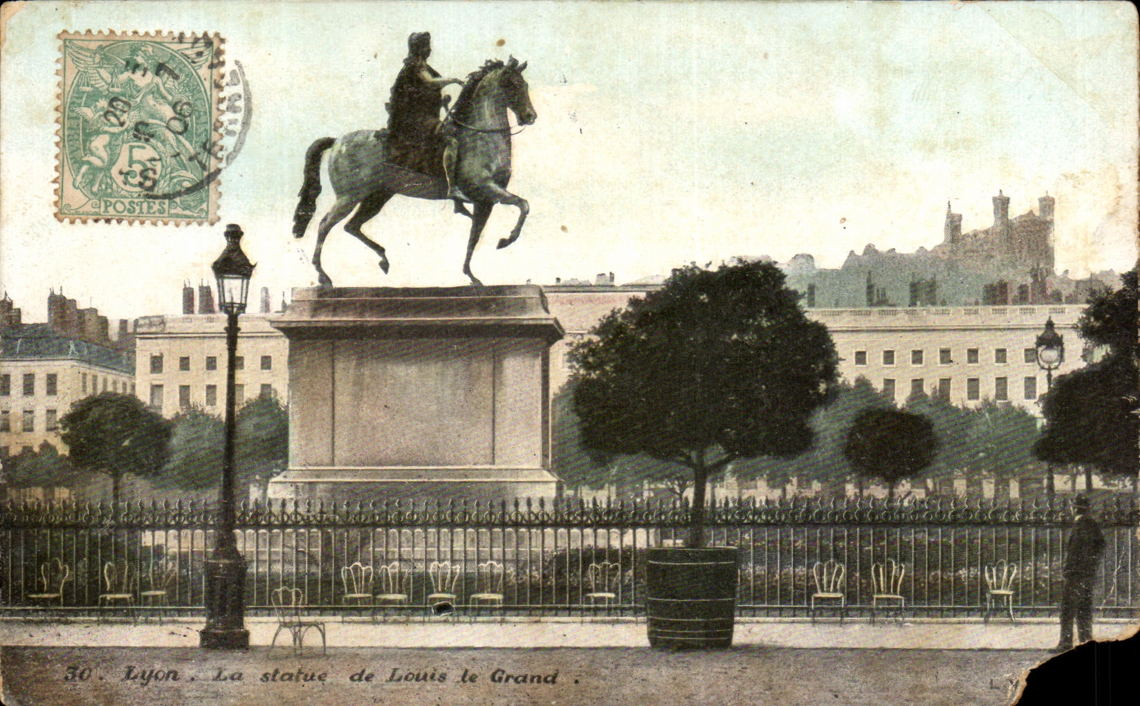 VINTAGE POSTCARD Lyon the statue of Louis the Large one