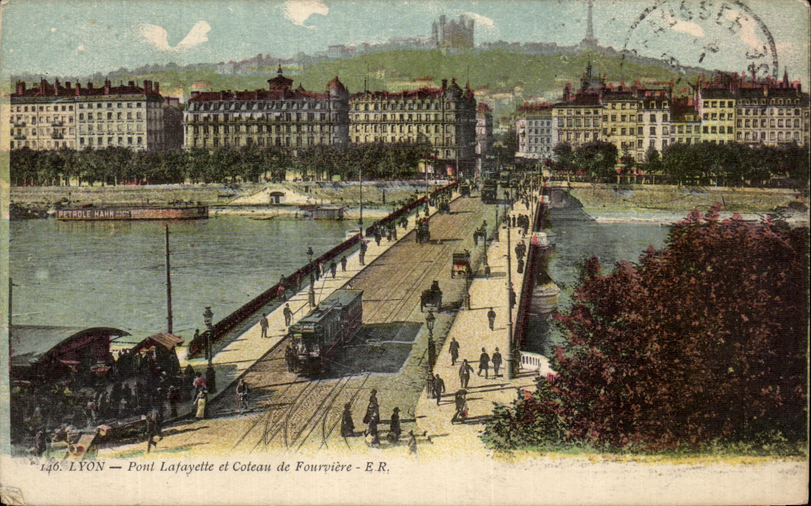VINTAGE POSTCARD Lyon Lafayette Bridge and Coteau of Fourviere Tram