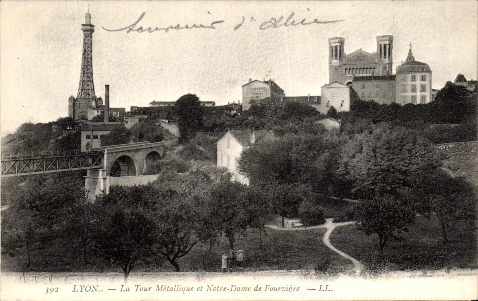 VINTAGE POSTCARD Lyon the Metal Tower and Notre Dame de Fourviere