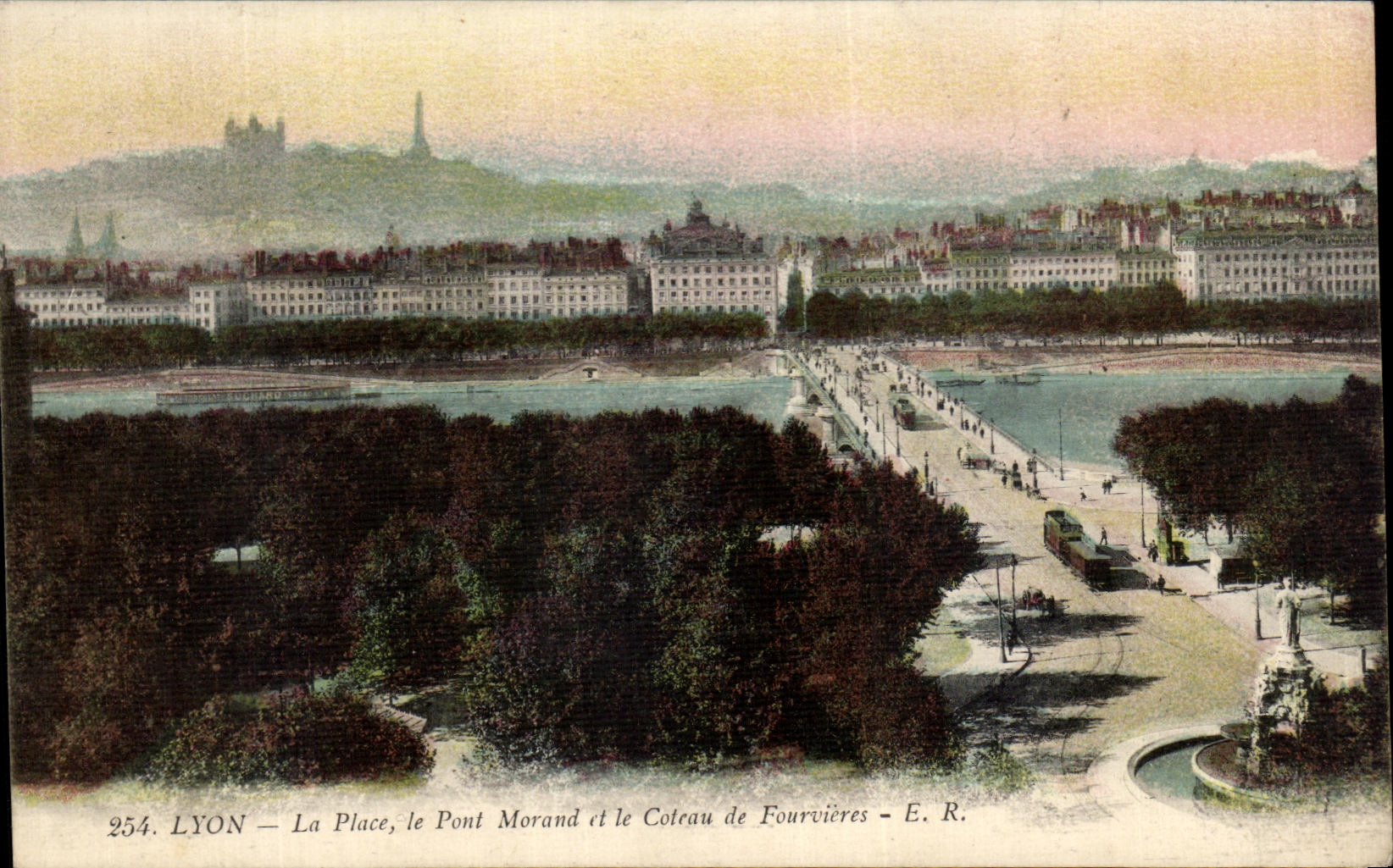 VINTAGE POSTCARD Lyon the Place the Morand Bridge and the Slope of Fourvieres