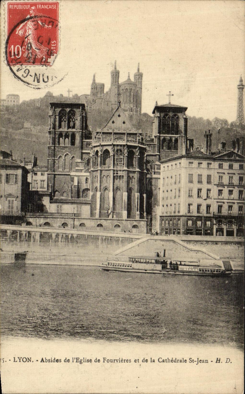 VINTAGE POSTCARD Lyon Apses of L Church of Fourvieres and the Cathedral St Jean