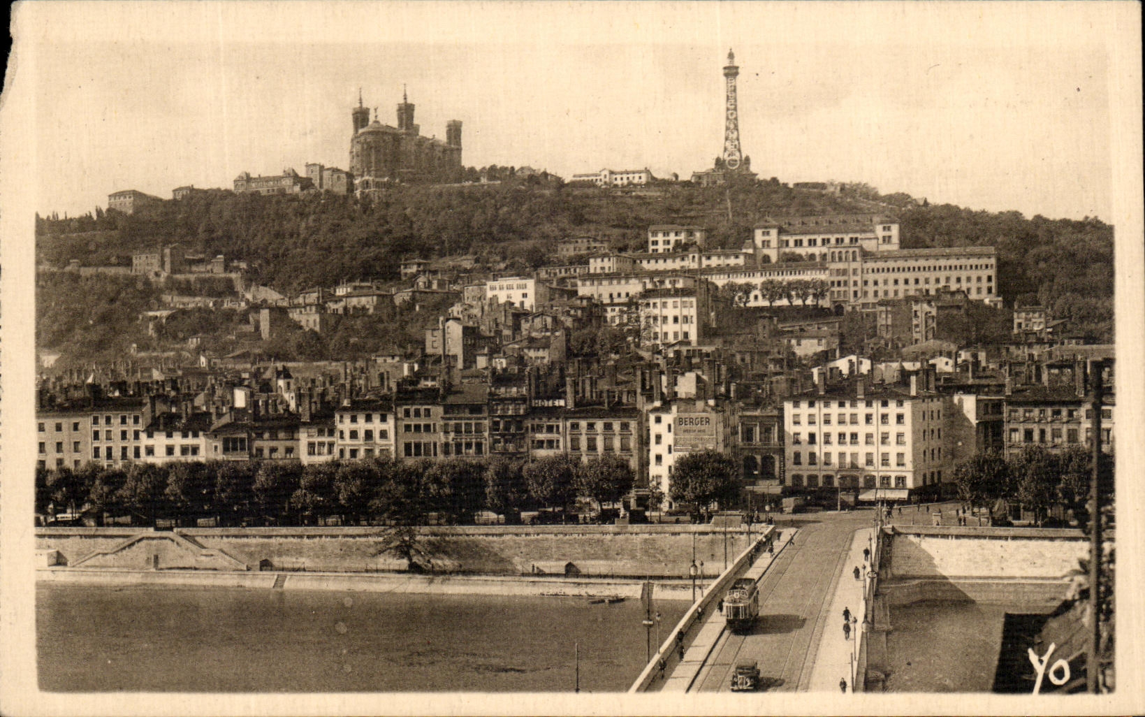 VINTAGE POSTCARD Lyon Hill of Fourviere and Pont Feuillee on the Saone