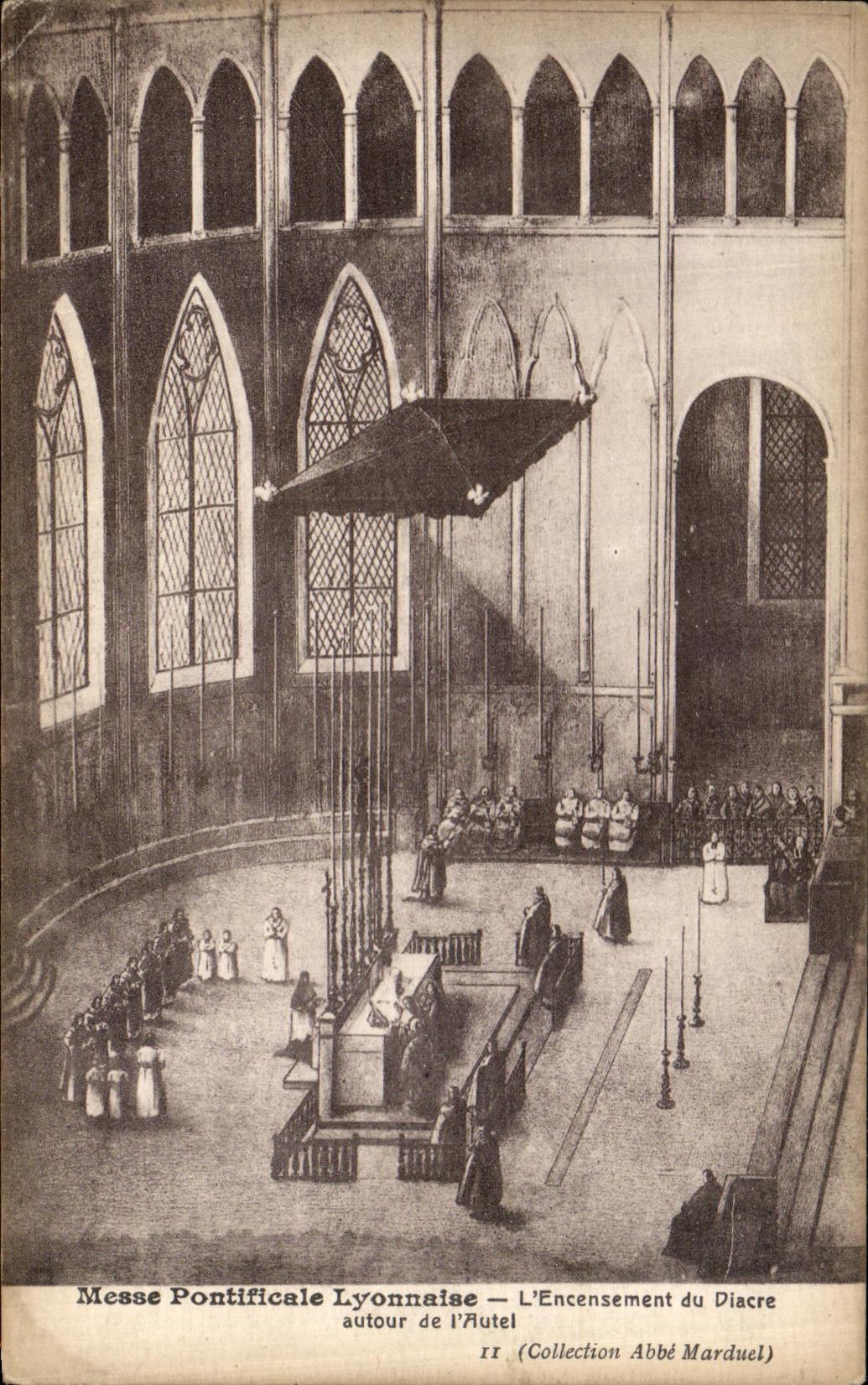 VINTAGE POSTCARD Lyon Lyons Pontifical Mass L encensement of the Deacon around L furnace bridge