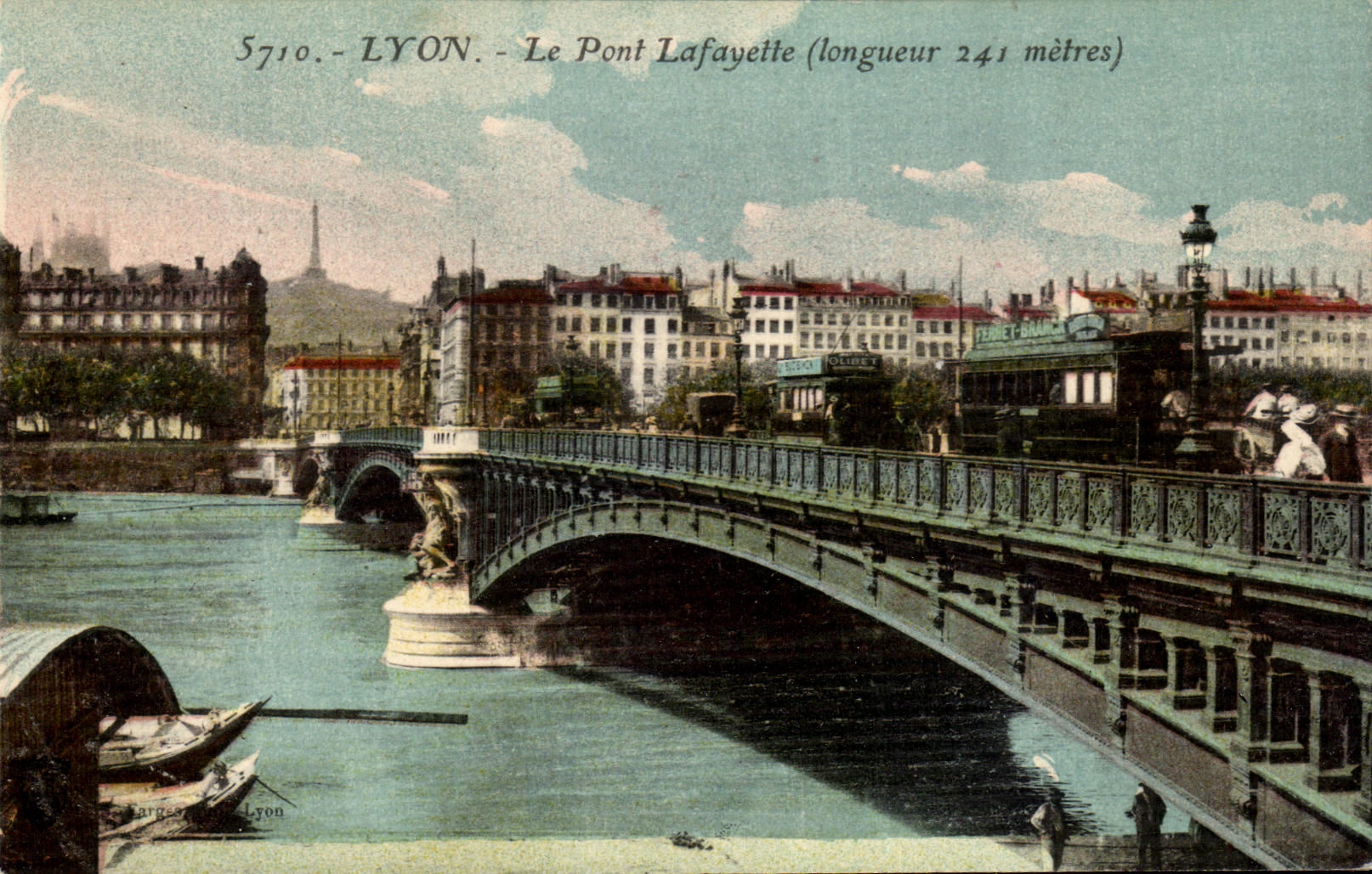 VINTAGE POSTCARD Lyon the Bridge Lafayette Tram