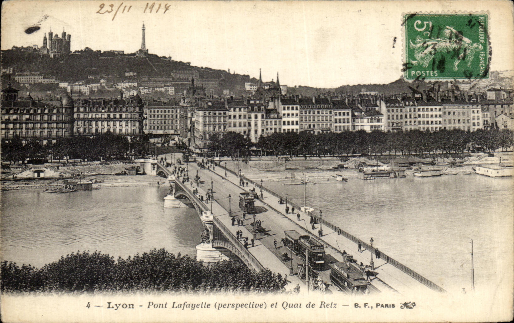 VINTAGE POSTCARD Lyon Lafayette Bridge and Quai of Retz