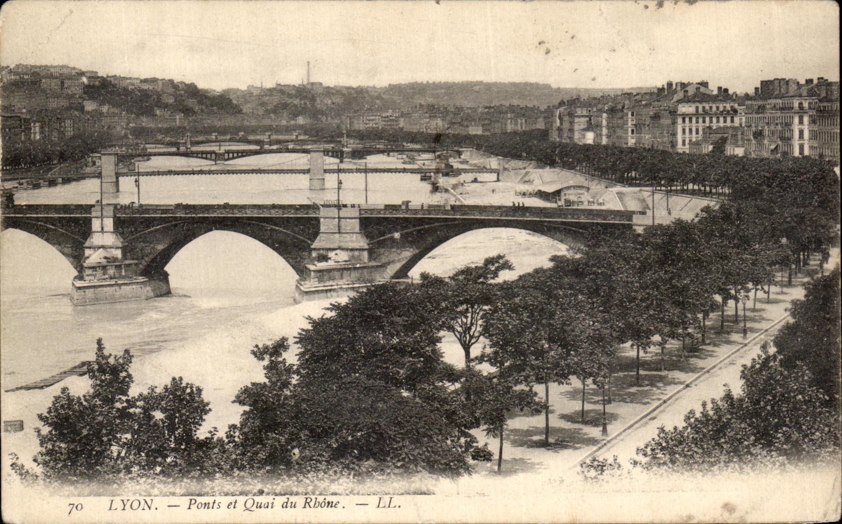 VINTAGE POSTCARD Lyon Bridges and Quay of the Rhone