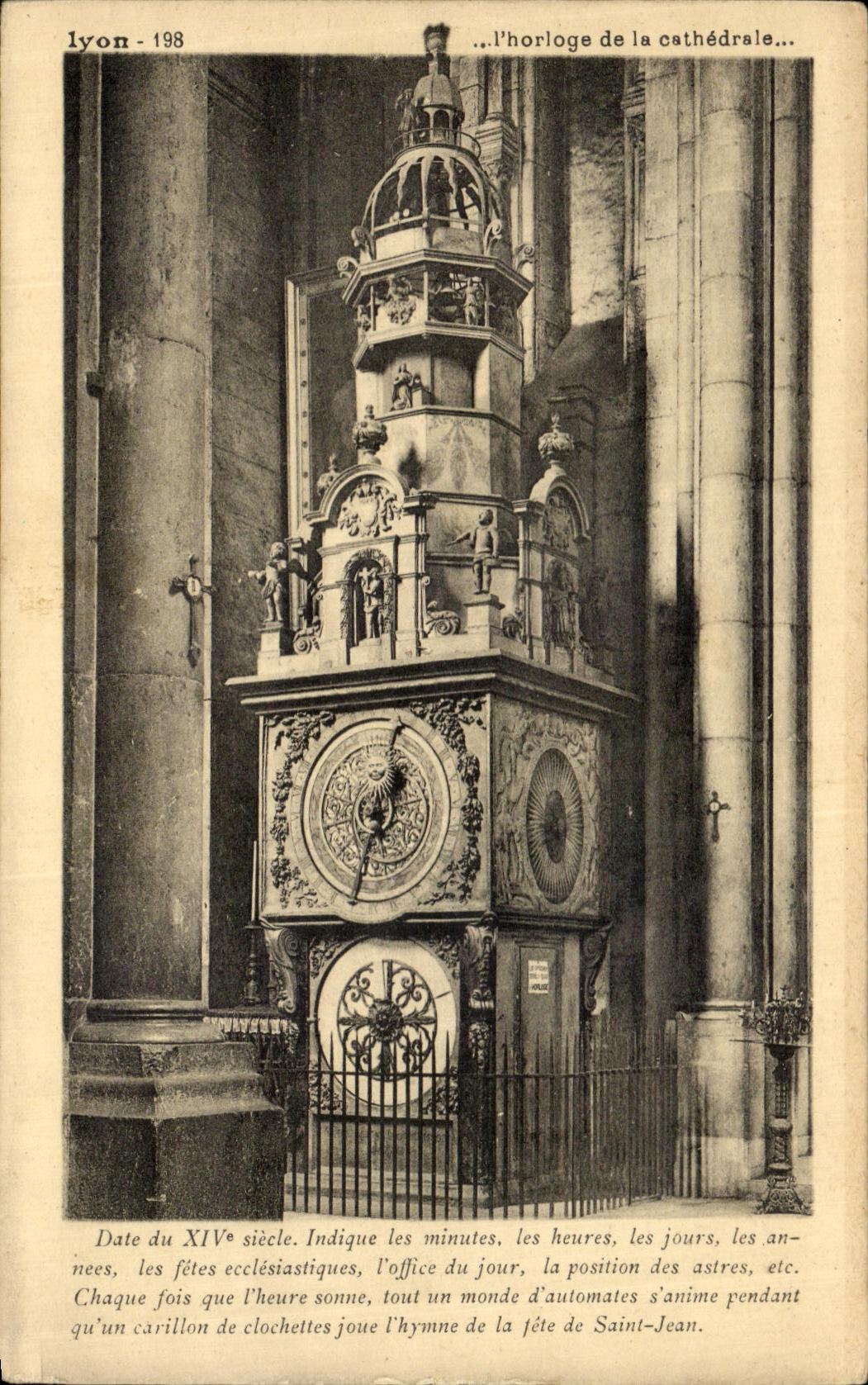 VINTAGE POSTCARD Lyon Clock of the cathedral