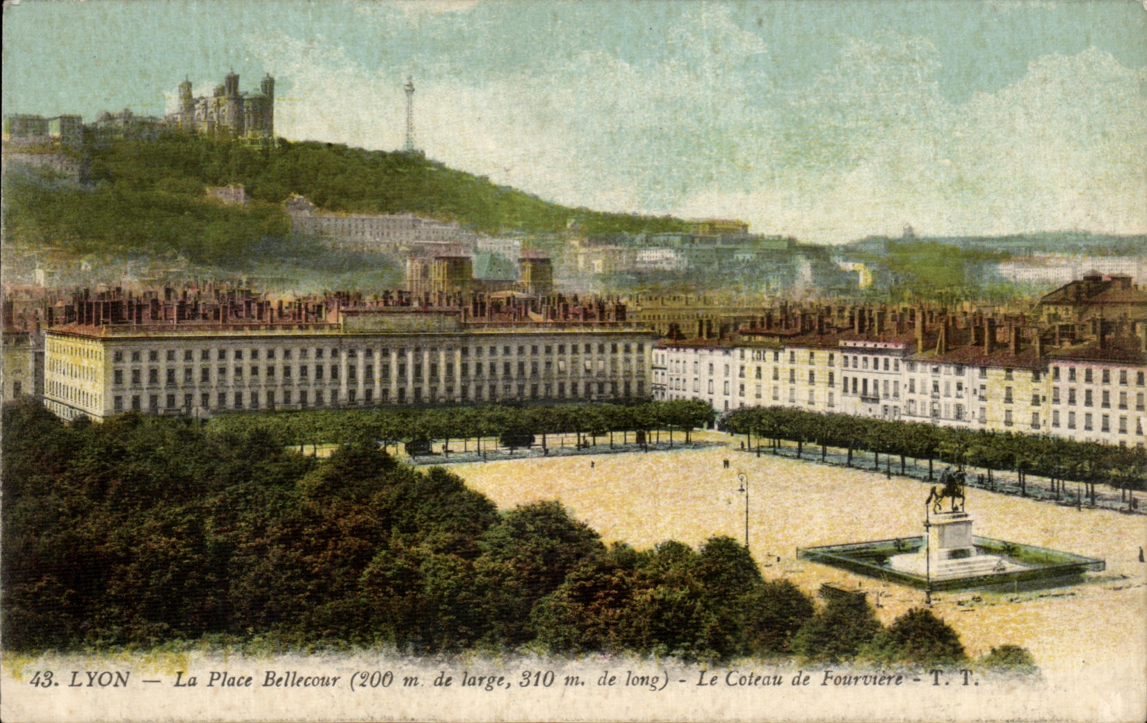 VINTAGE POSTCARD Lyon the Bellecour Place the slope of Fourviere