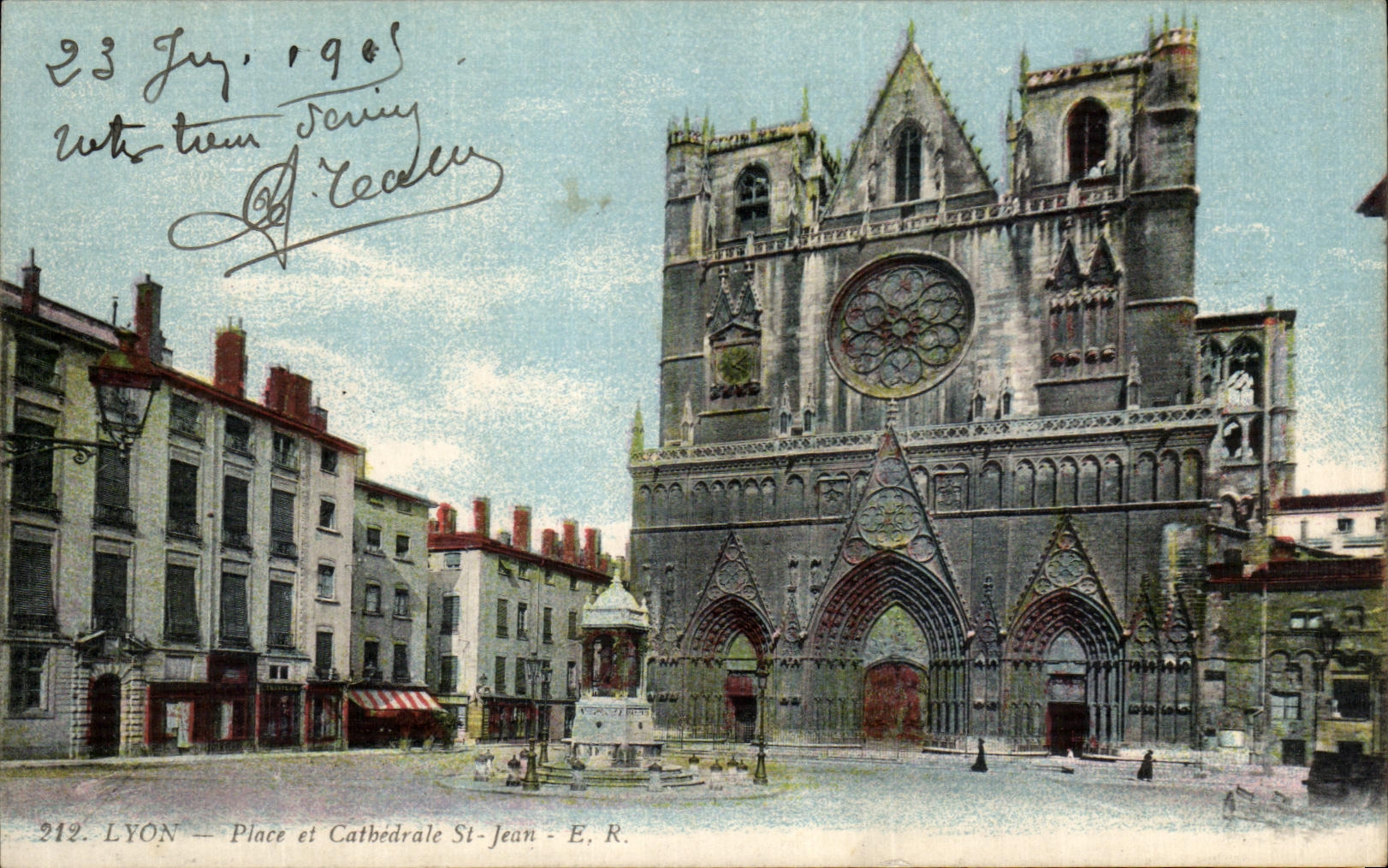 VINTAGE POSTCARD Lyon Places and Cathedral St Jean