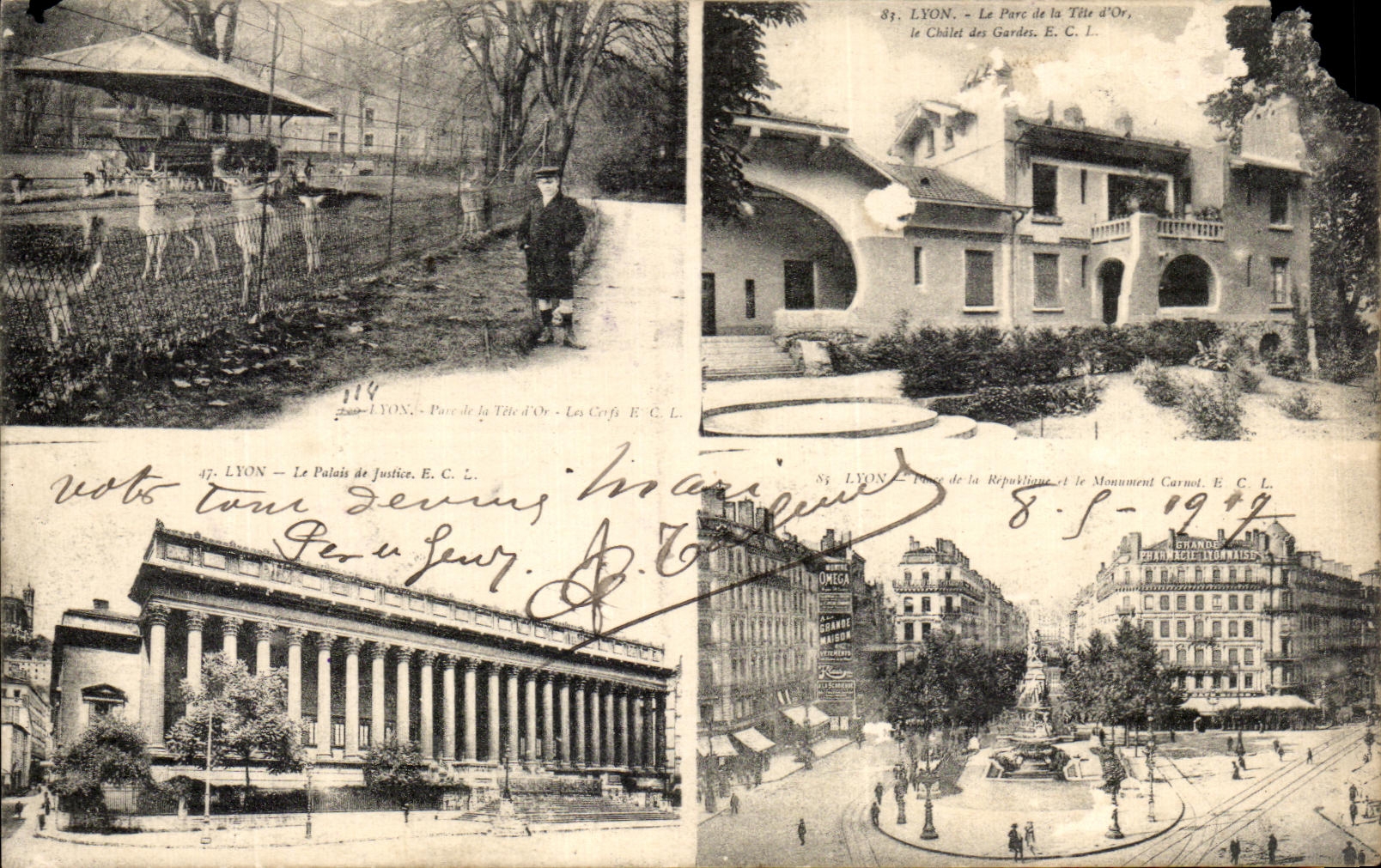 VINTAGE POSTCARD Lyon Park of the Head D gold