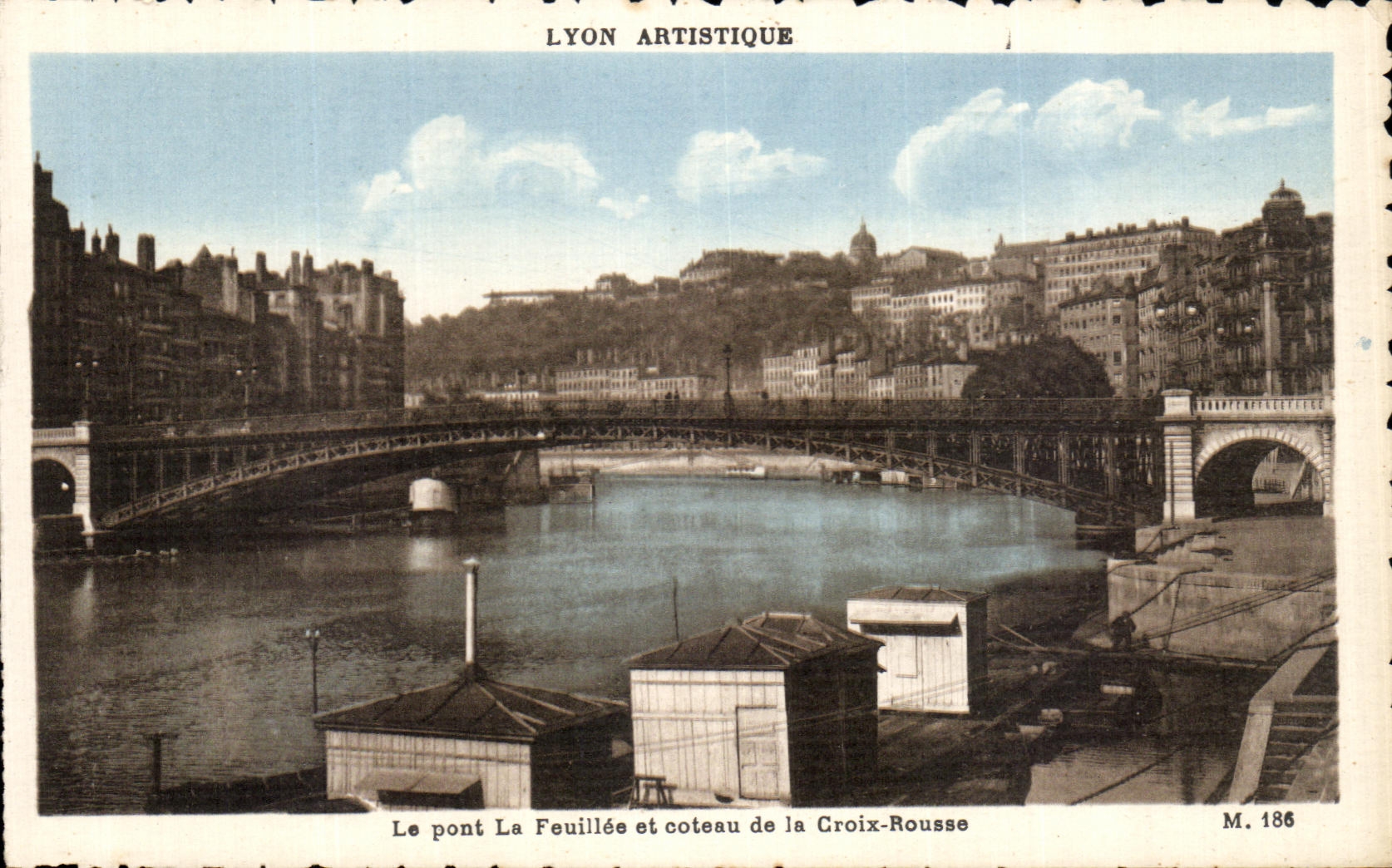 VINTAGE POSTCARD Lyon the Bridge Feuillee And Coteau of the Russet red Cross