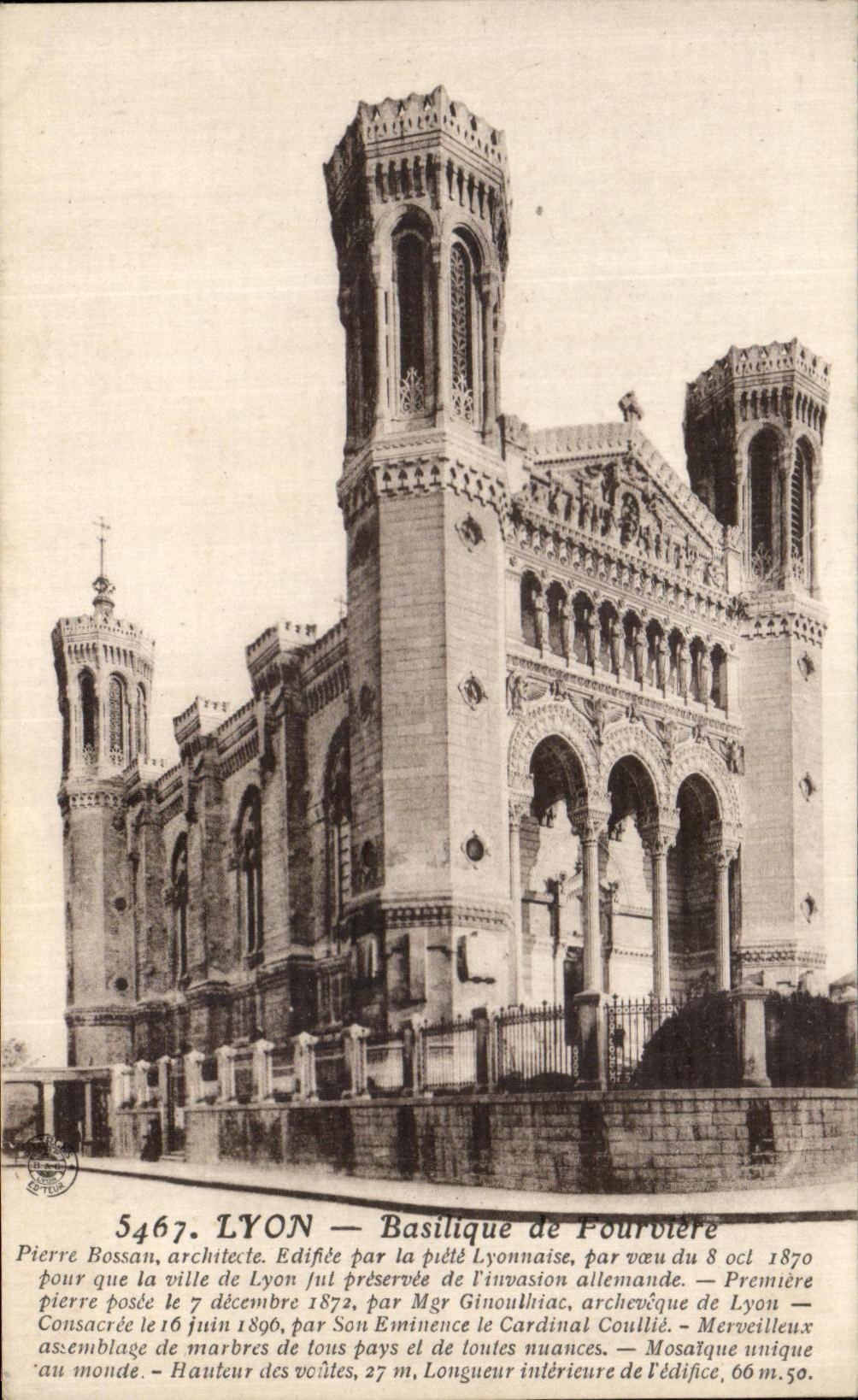 VINTAGE POSTCARD Lyon Basilica of Fourviere