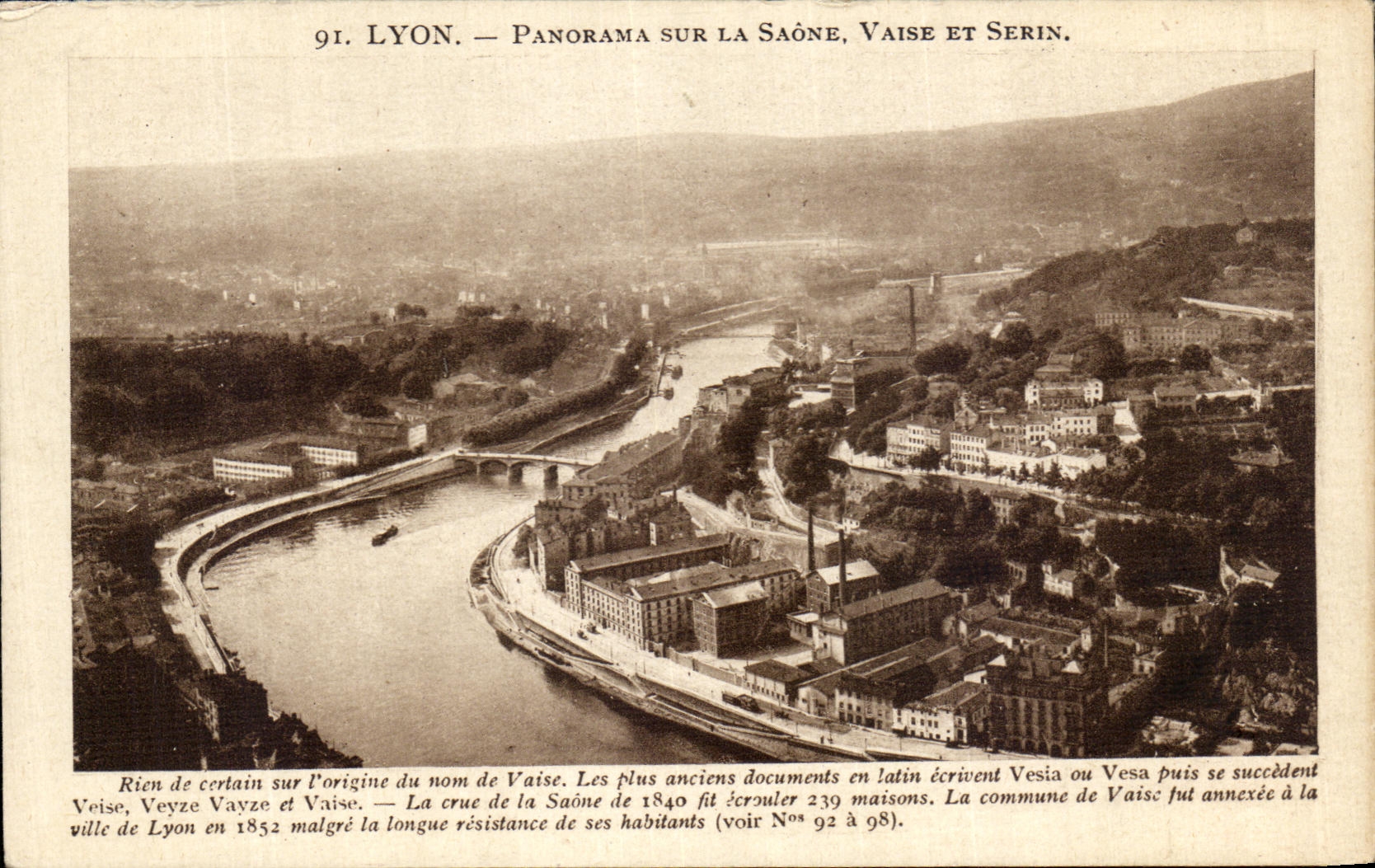 VINTAGE POSTCARD Lyon Panorama On the Saone Vaise And Serin