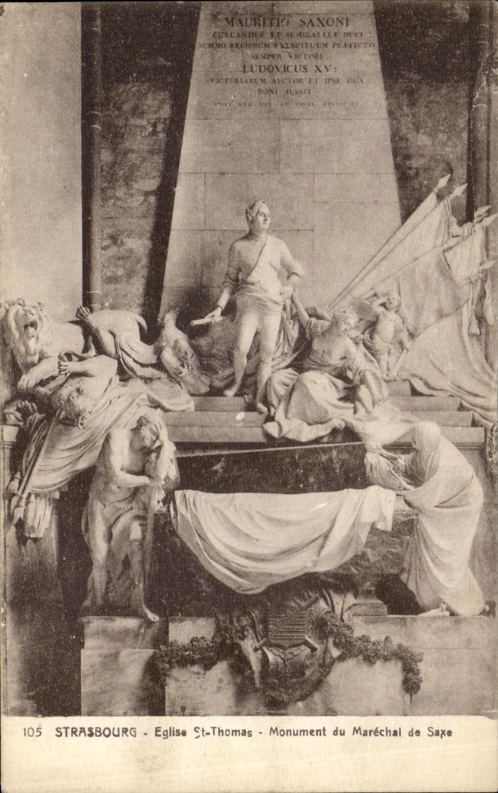 VINTAGE POSTCARD Strasbourg Church Thomas Monument of Marechalde Saxony