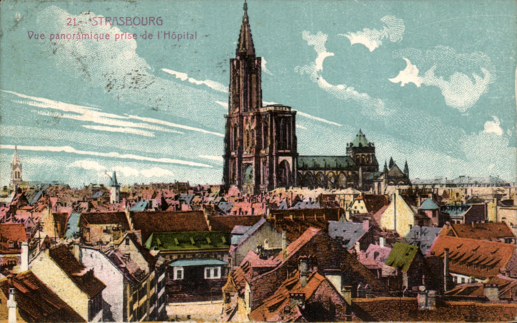 VINTAGE POSTCARD Strasbourg Seen Panormique taken of L Hospital