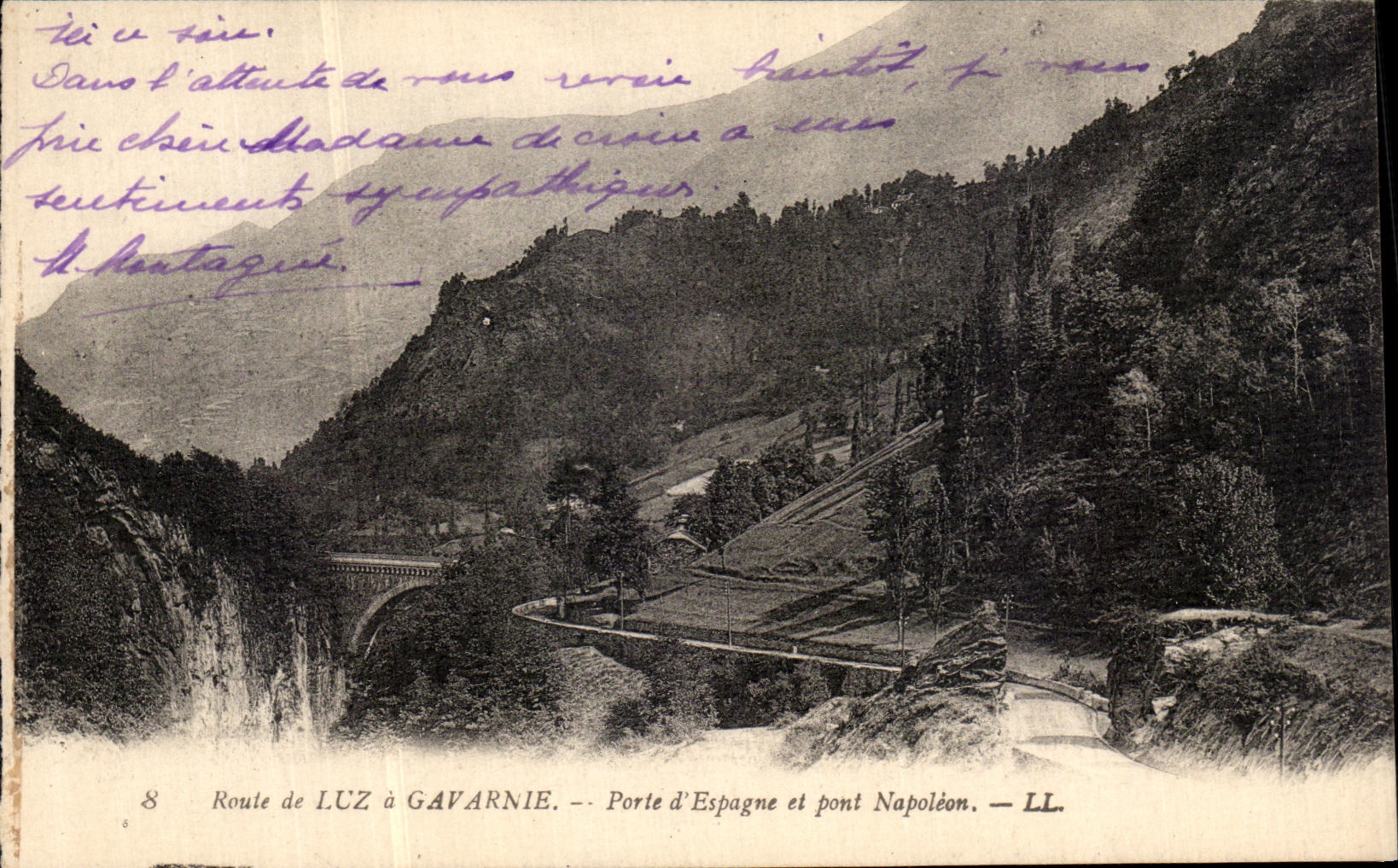 VINTAGE POSTCARD Environs of Luz has Gavarnie Porte Spain and Pont Napoleon