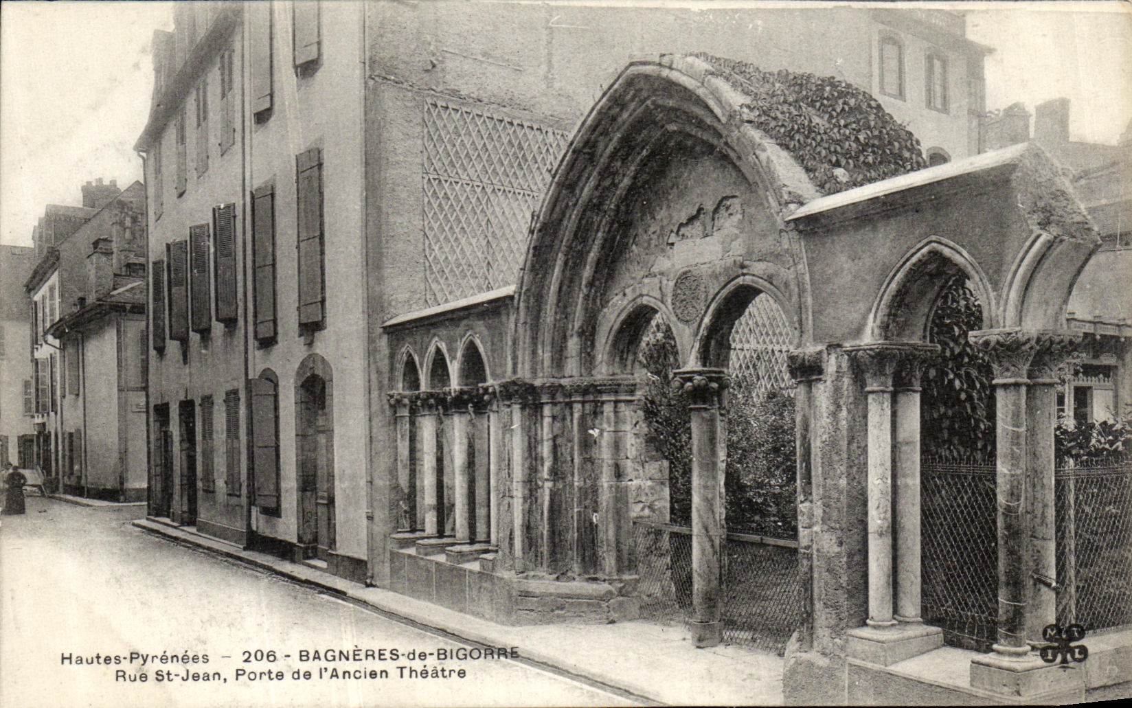 VINTAGE POSTCARD Bagneres de Bigorre Rue St Jean Carries L Old theater