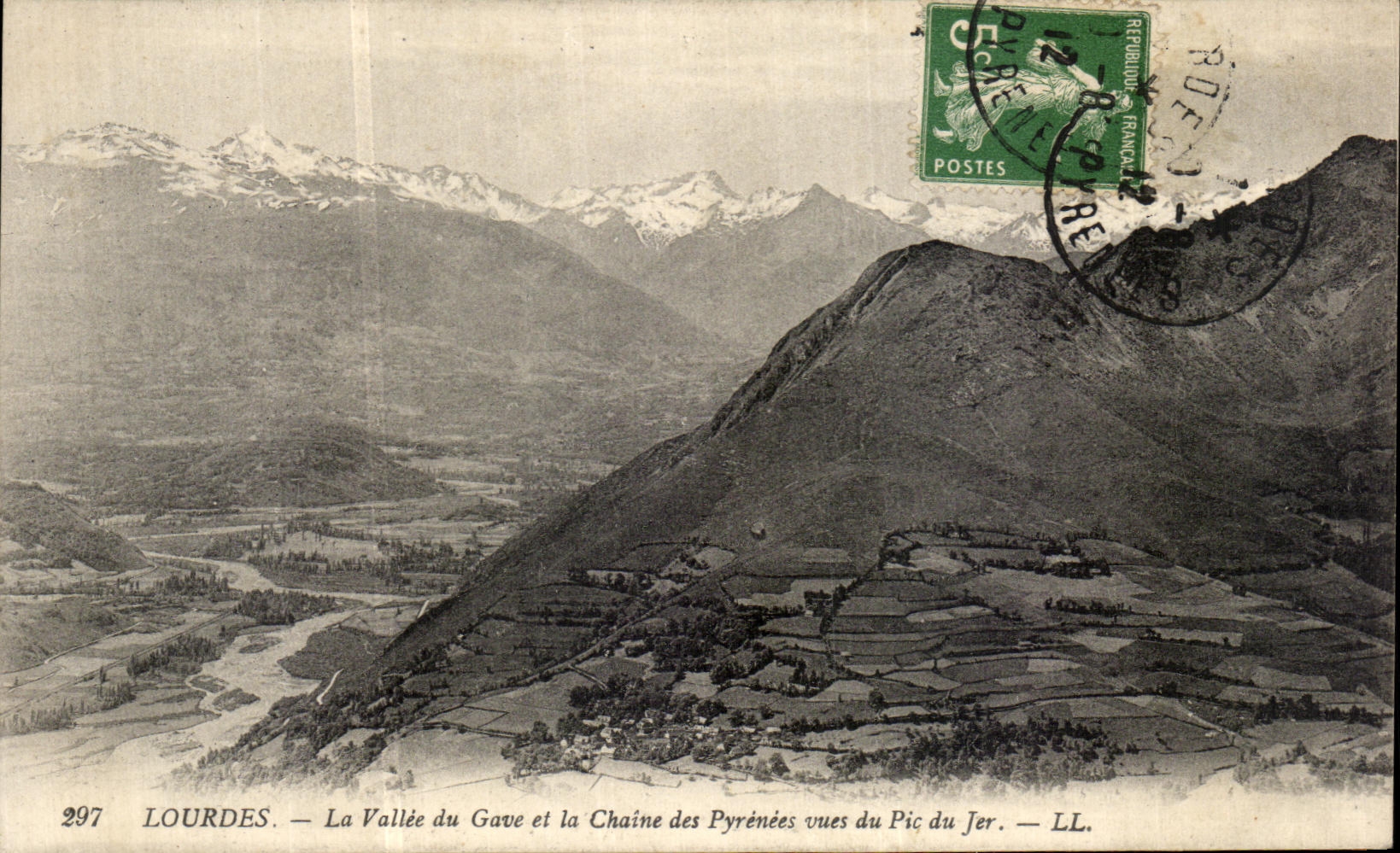 VINTAGE POSTCARD Heavy the Valley of Gave and the Chain of the Pyrenees Seen of the Peak of Jer