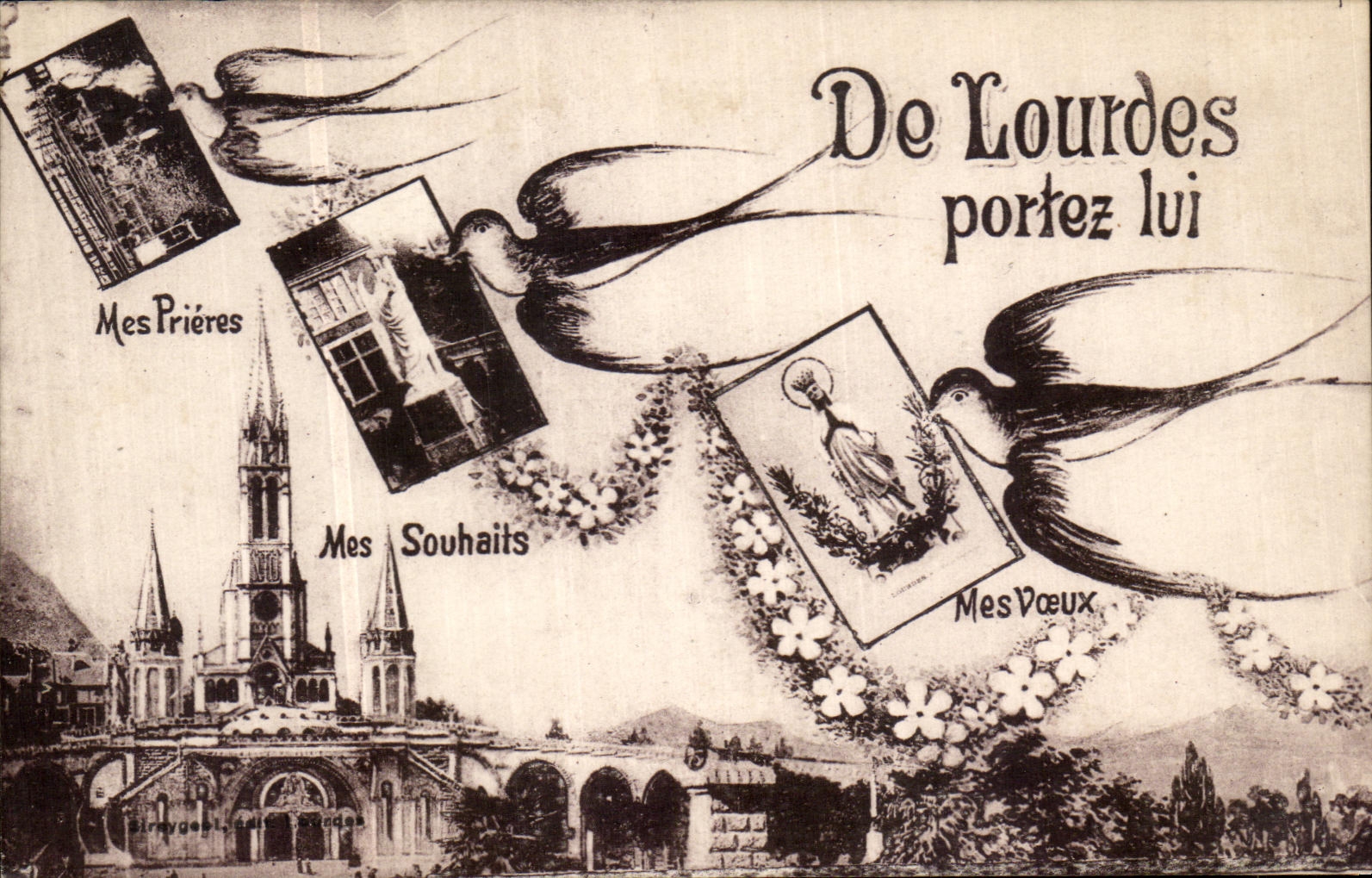 VINTAGE POSTCARD Lourdes carry to him Hirondelles