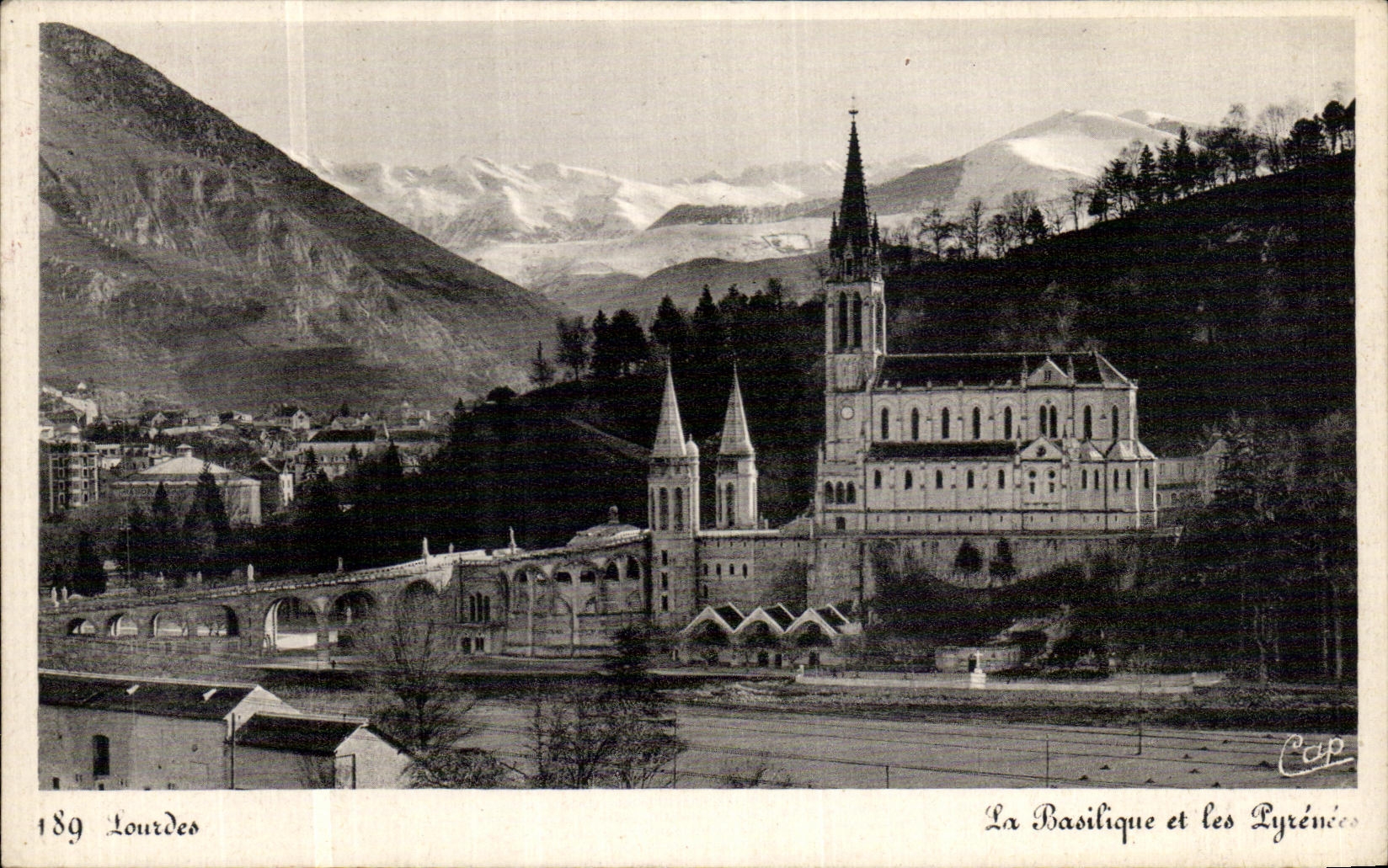 VINTAGE POSTCARD Heavy the Basilica and the Pyrenees