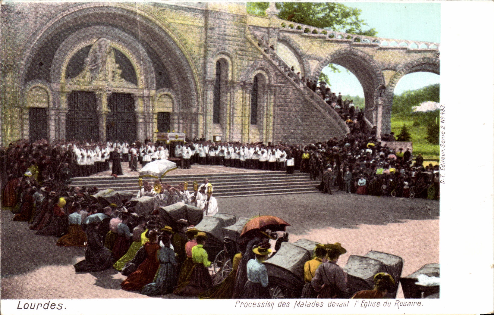 VINTAGE POSTCARD Heavy Procession Of the Patients In front of L Church Of the Rosary