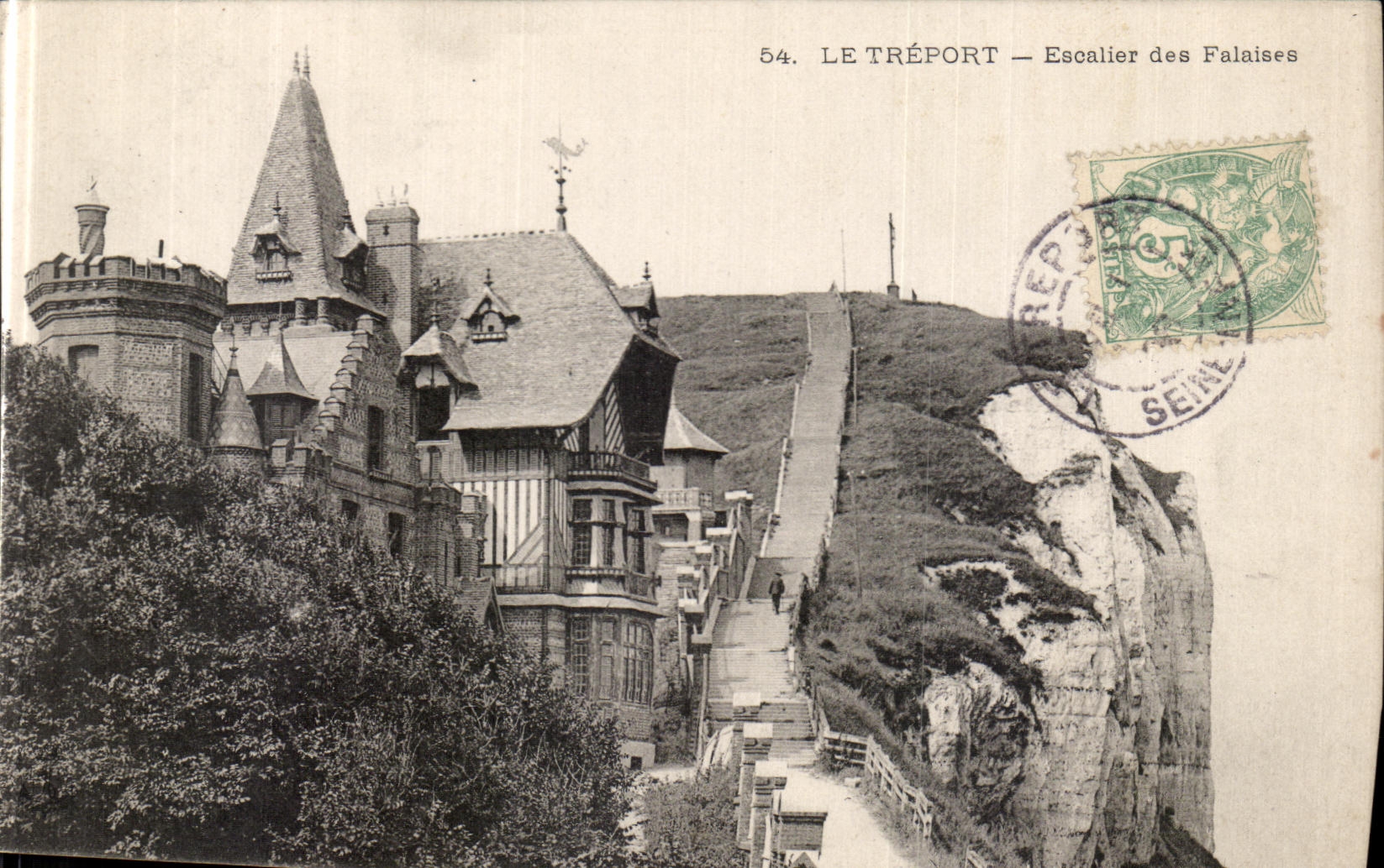 VINTAGE POSTCARD Treport Staircase of Cliffs